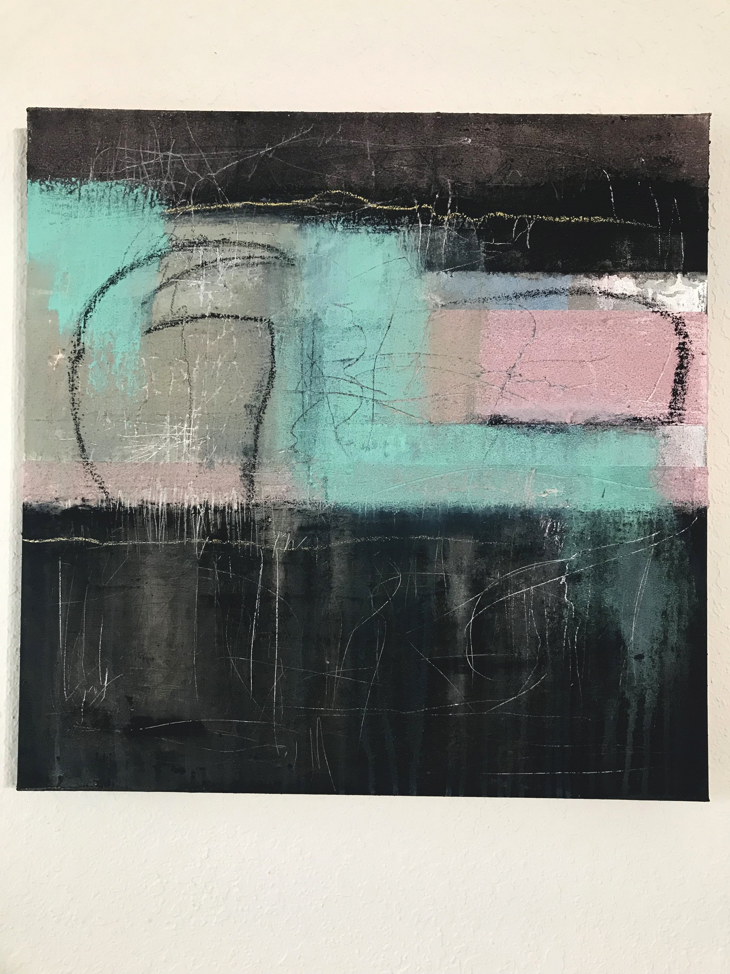 The Breath Of Memory, When It Began Again, I Remembered, 24" x 24,"  Acrylic, Ink, Wax, Impasto, Acrylpro, Charcoal On Canvas, 2026