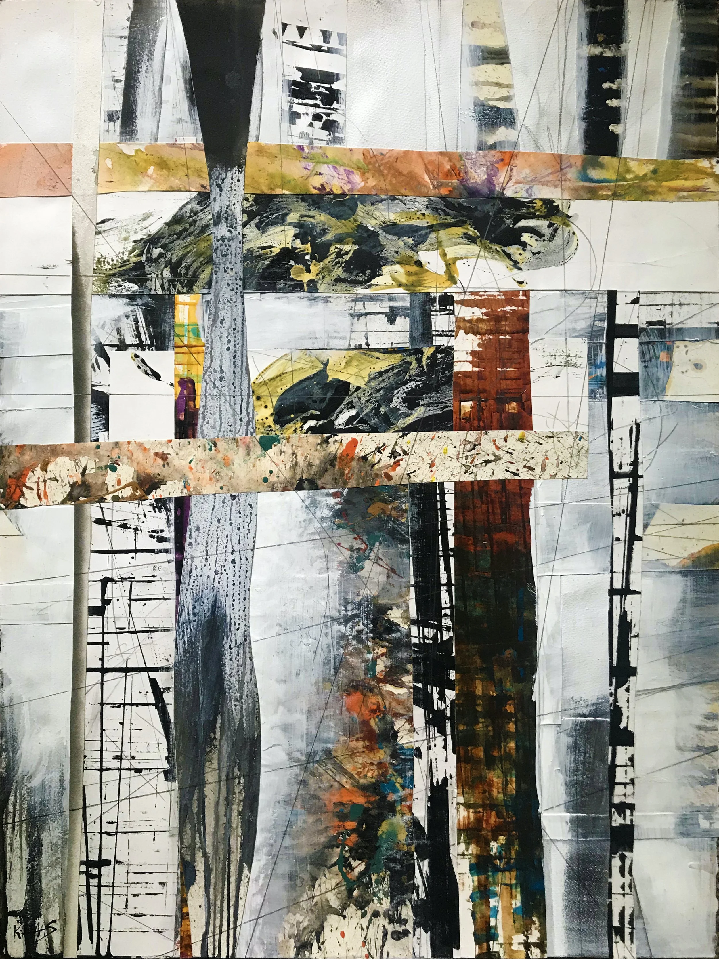 Playful Disjointed Reality, 30" x 22,"  Oil, Acrylic, Ink, Graphite, Mixed Media Paper On Watercolor Paper, 2021