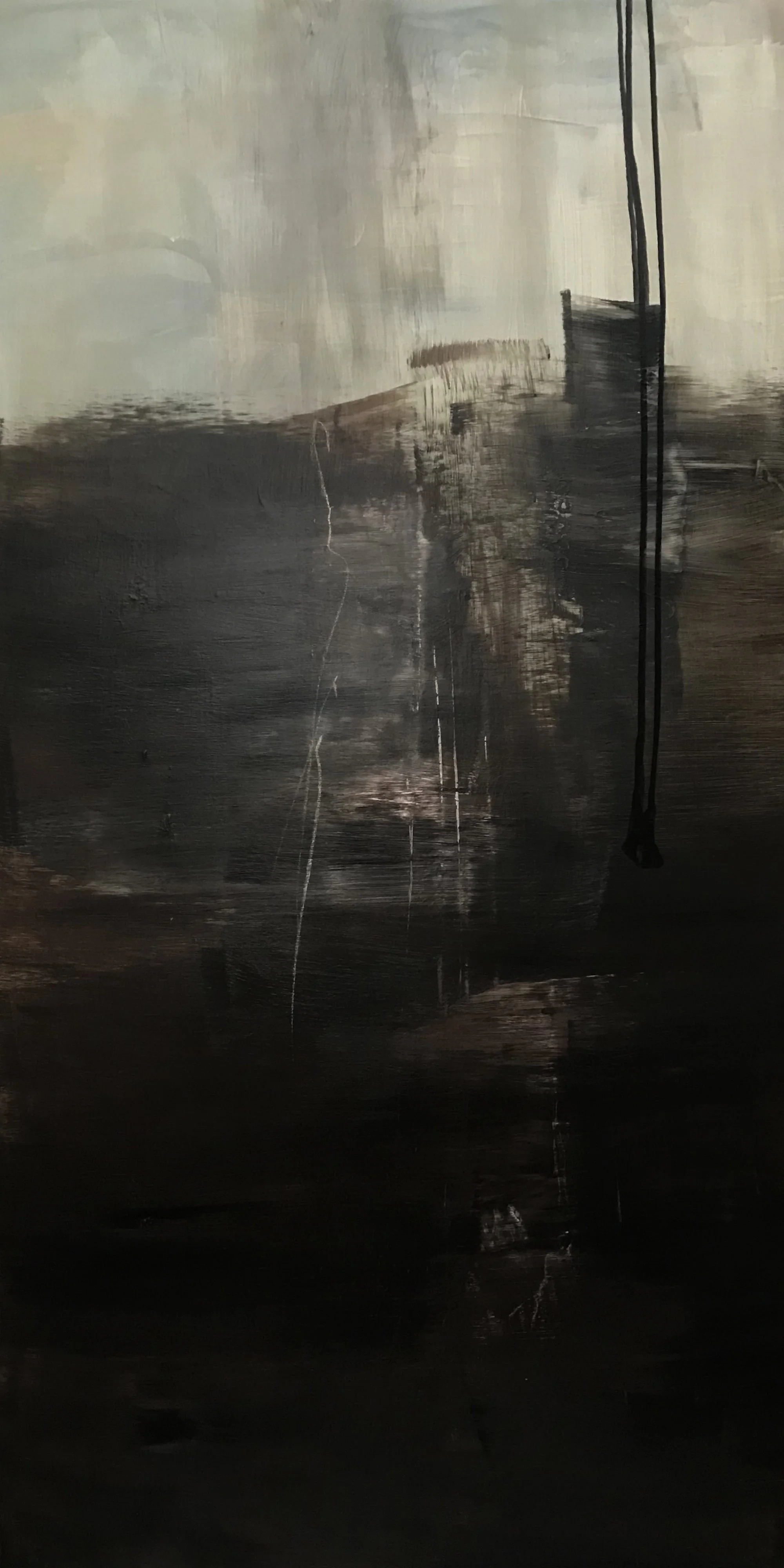 The Breath Of Memory, Saying Hi To Me That Was The Stranger All Along, 48" x 24,"  Acrylic, Ink, Wax, Impasto, 2025