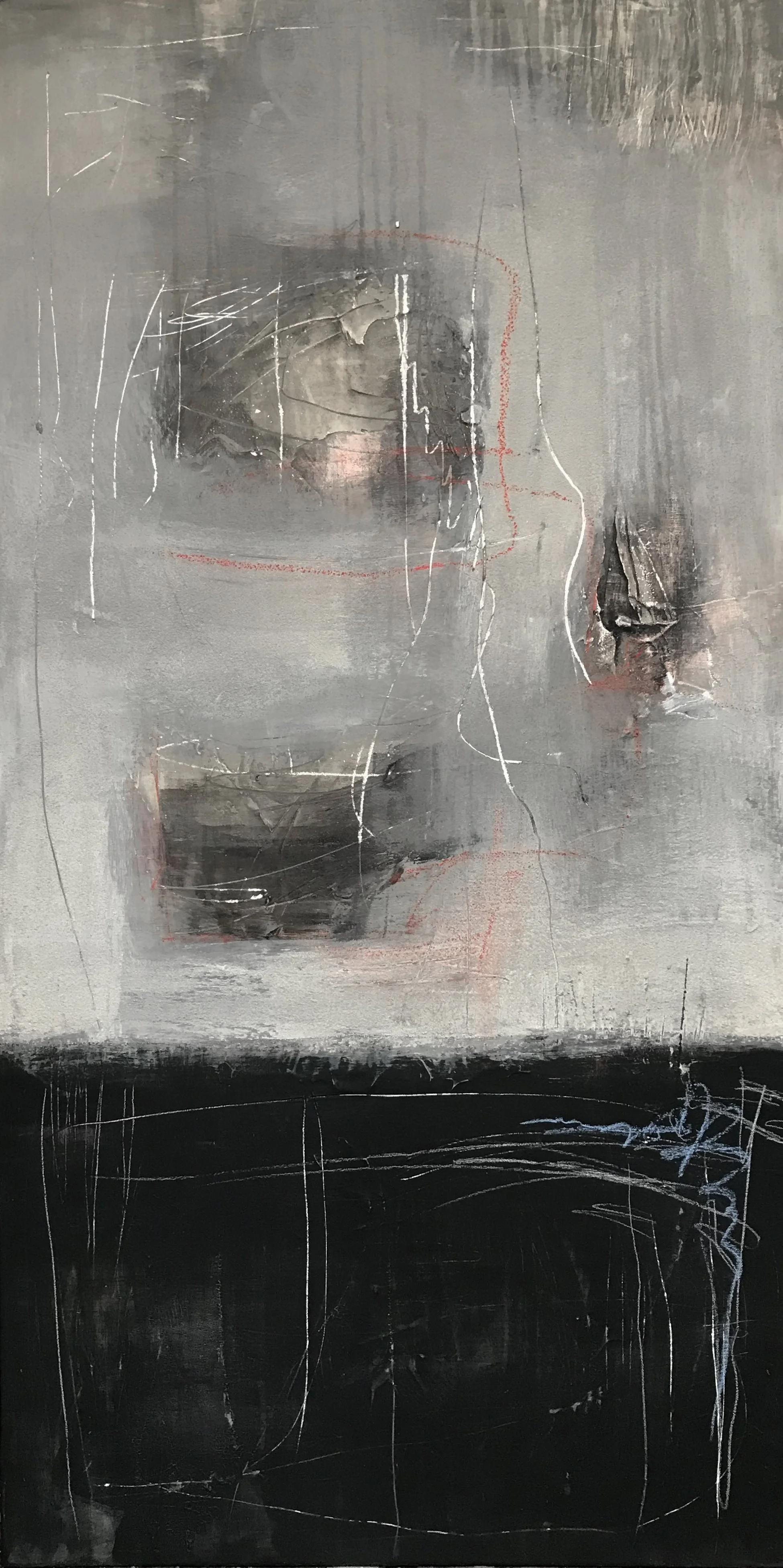 The Breath Of Memory, The Breath Comes In The Evening, 48" x 24,"  Acrylic, Ink, Wax, Impasto, Acrylpro, Charcoal, Pastel, On Canvas, 2026