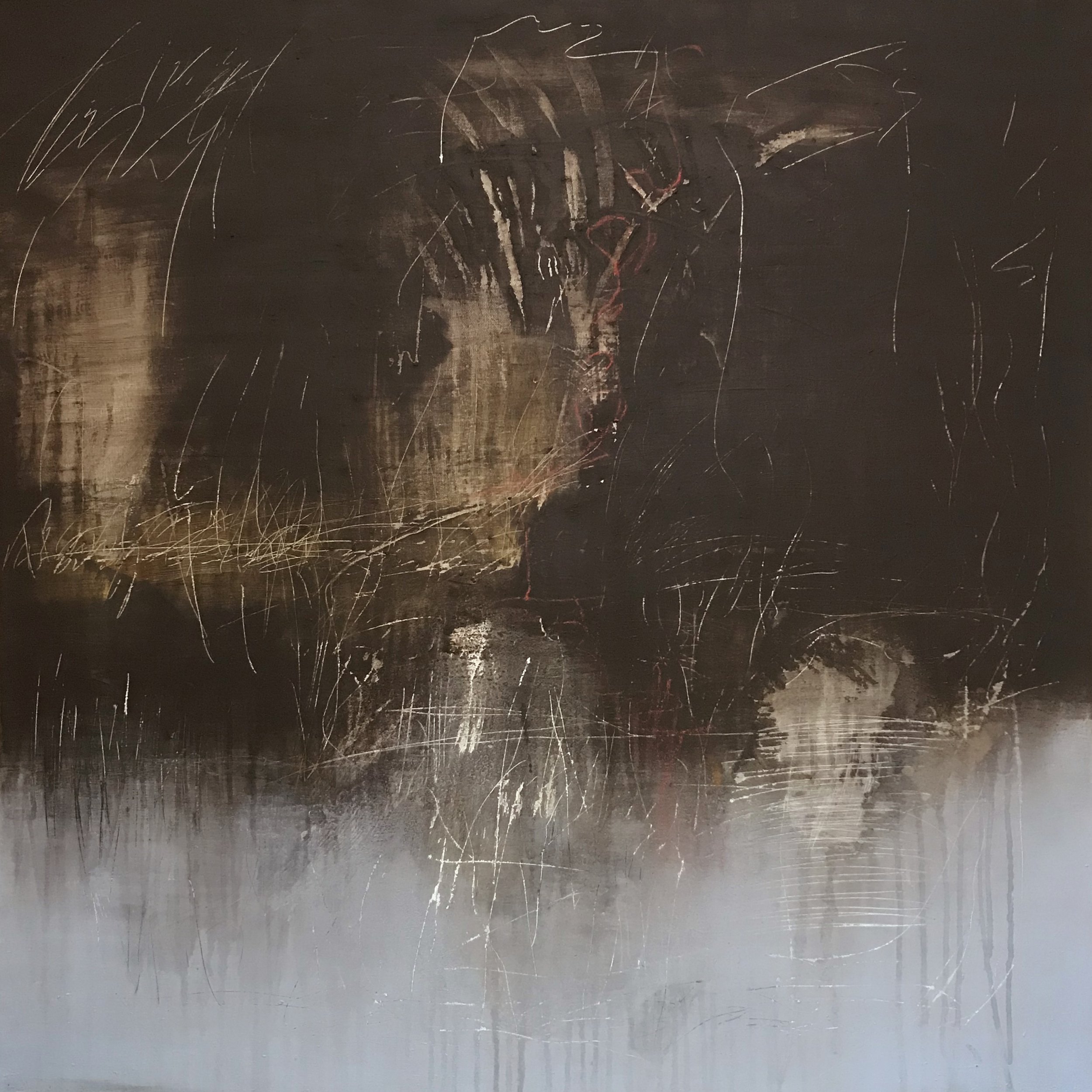 The Breath Of Memory, Into The Endless Breath, 36" x 36,"  Acrylic, Pastel, Wax, Impasto, AcrylPro, Tape On Canvas, 2025