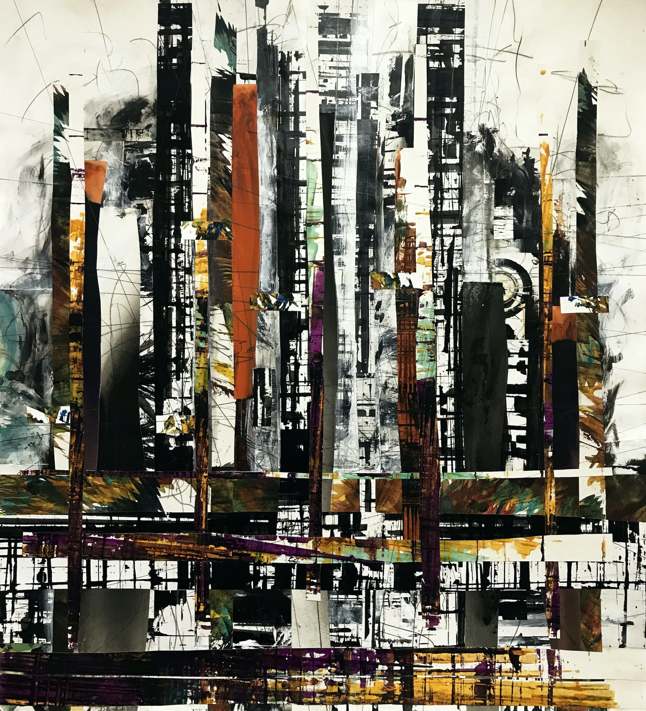 Abbreviated (Not!) Disjointed Reality, 45" x 42,"  Oil, Acrylic, Ink, Graphite On Mixed Media Paper, 2021