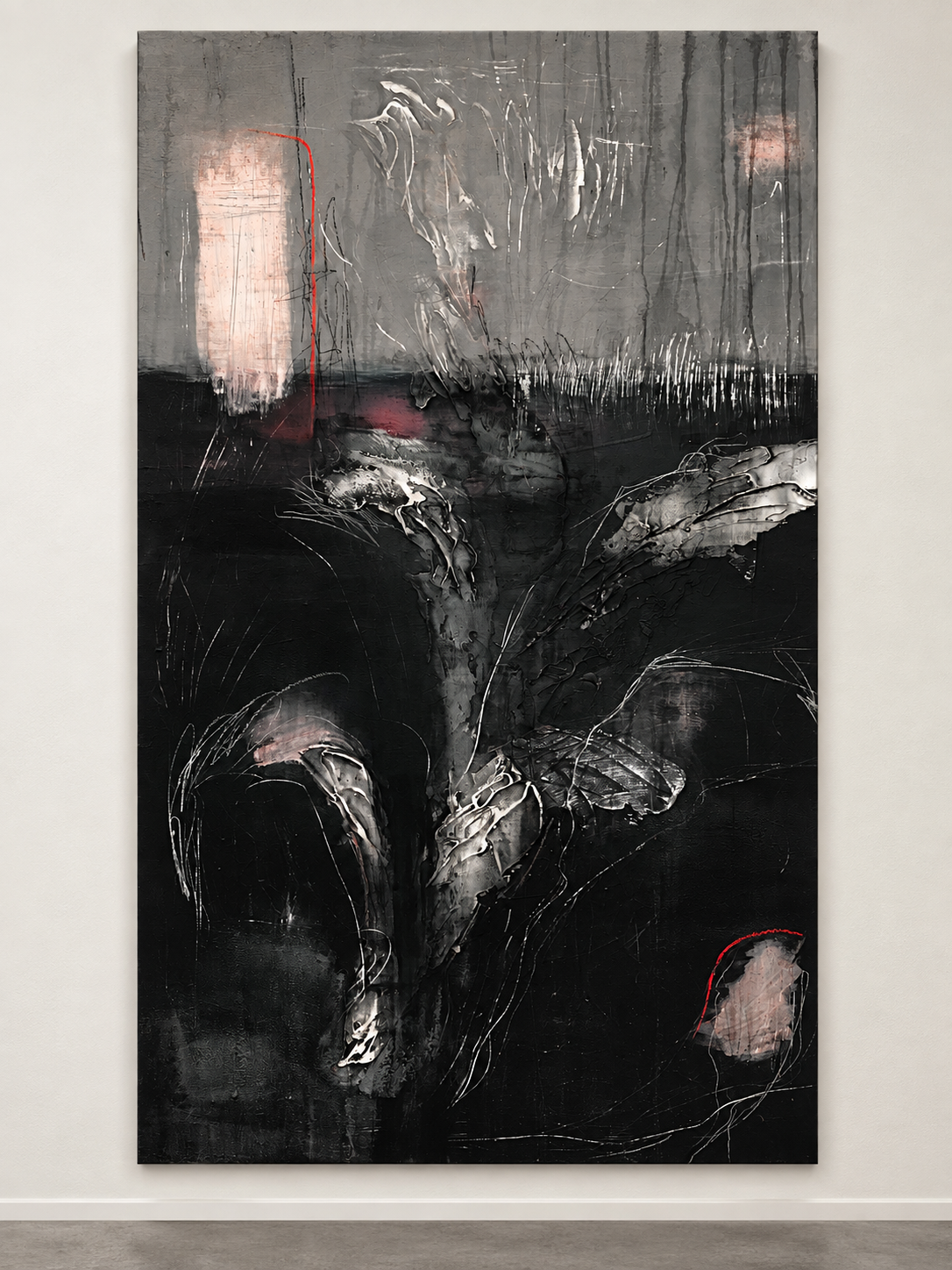 The Breath Of Memory, The Breath Becomes Me, 48" x 30,"  Acrylic, Ink, Wax, Impasto, Acrylpro, Charcoal On Canvas, 2026
