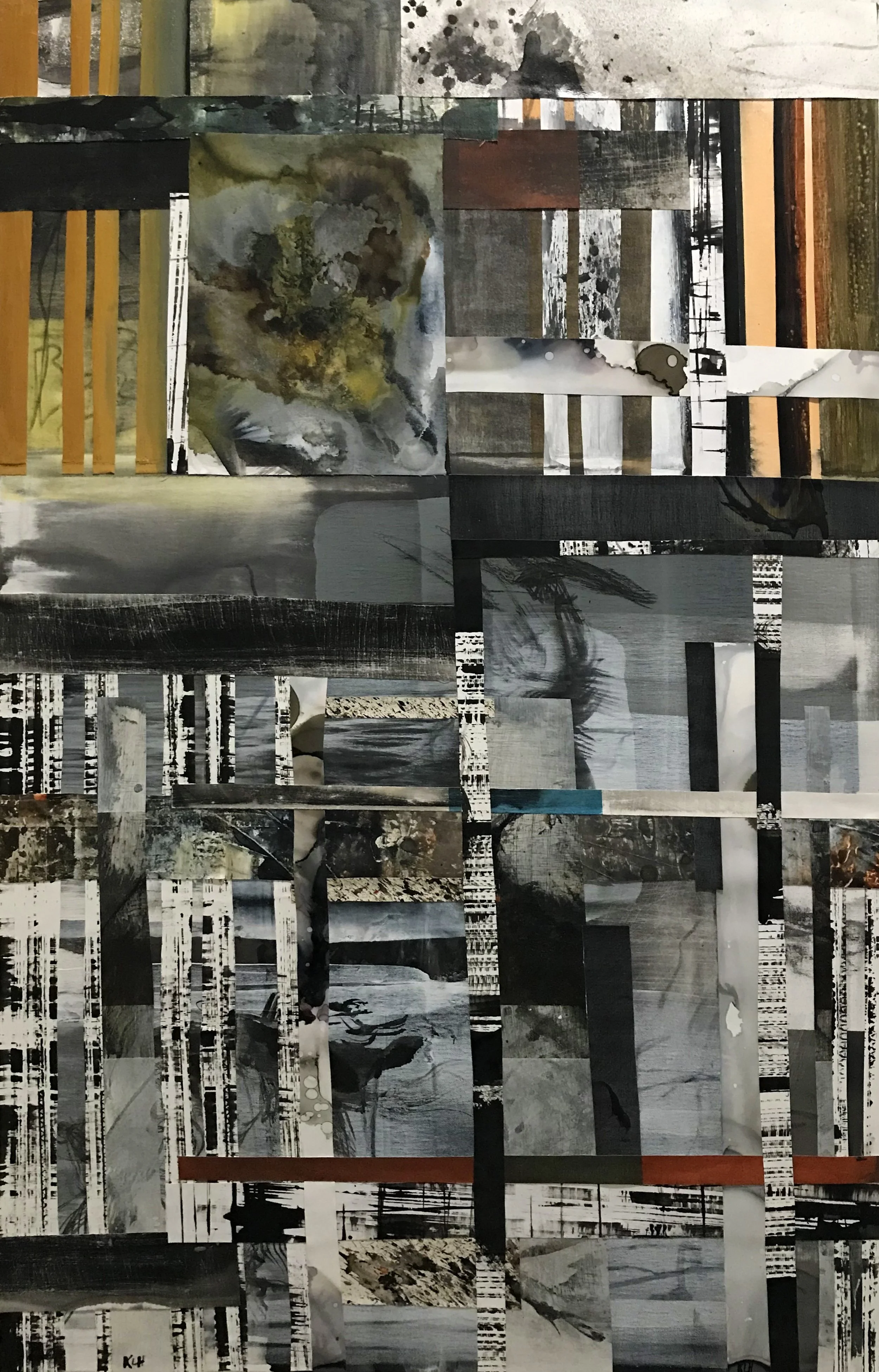 Mostly Here Disjointed Reality, 48" x 30,"  Oil, Acrylic, Ink, Graphite, Mixed Media Paper On Canvas, 2024