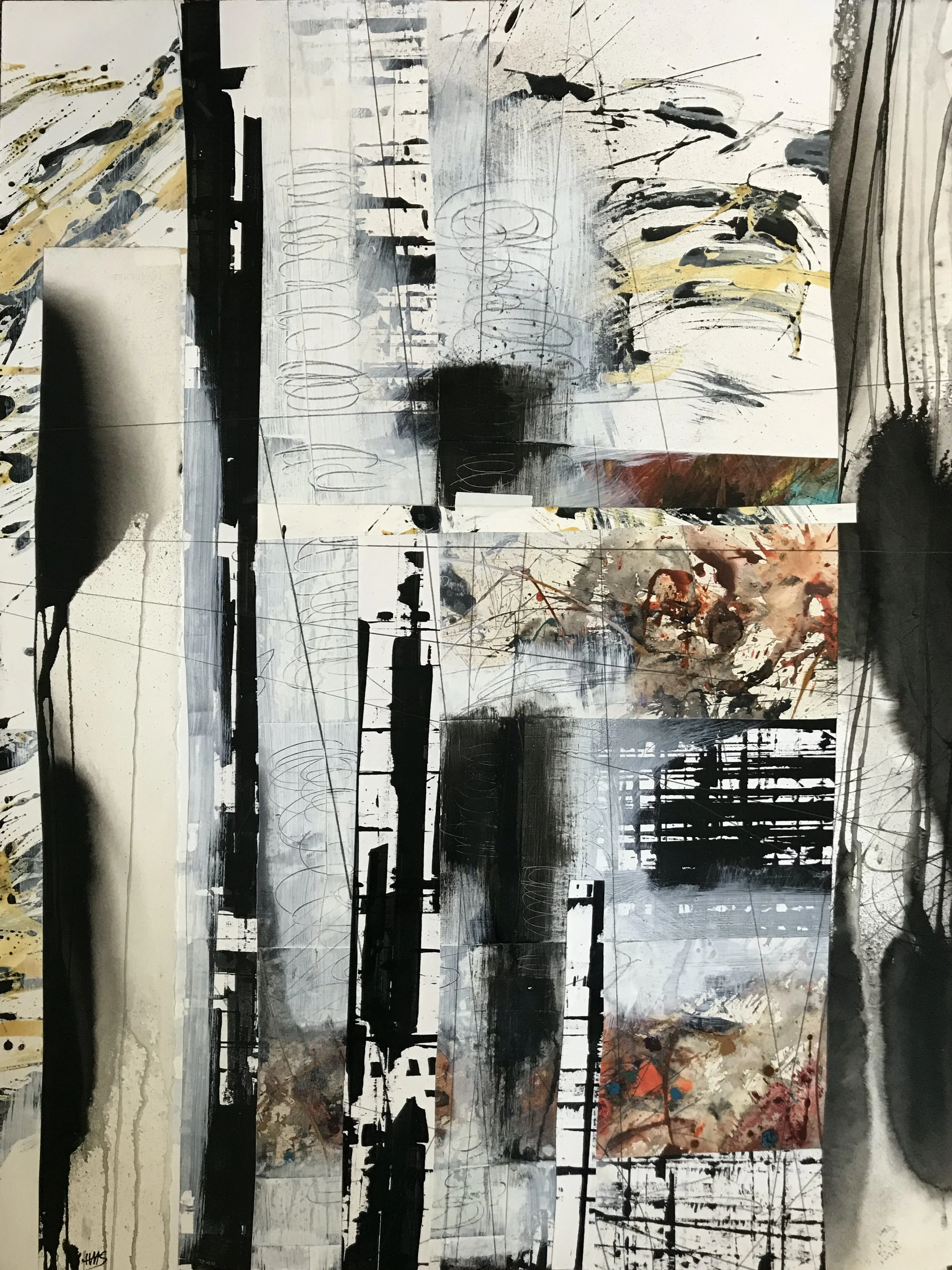 Chaotic Memories Disjointed Reality, 42" x 30,"  Oil, Acrylic, Ink, Graphite On Mixed Media Paper, 2021