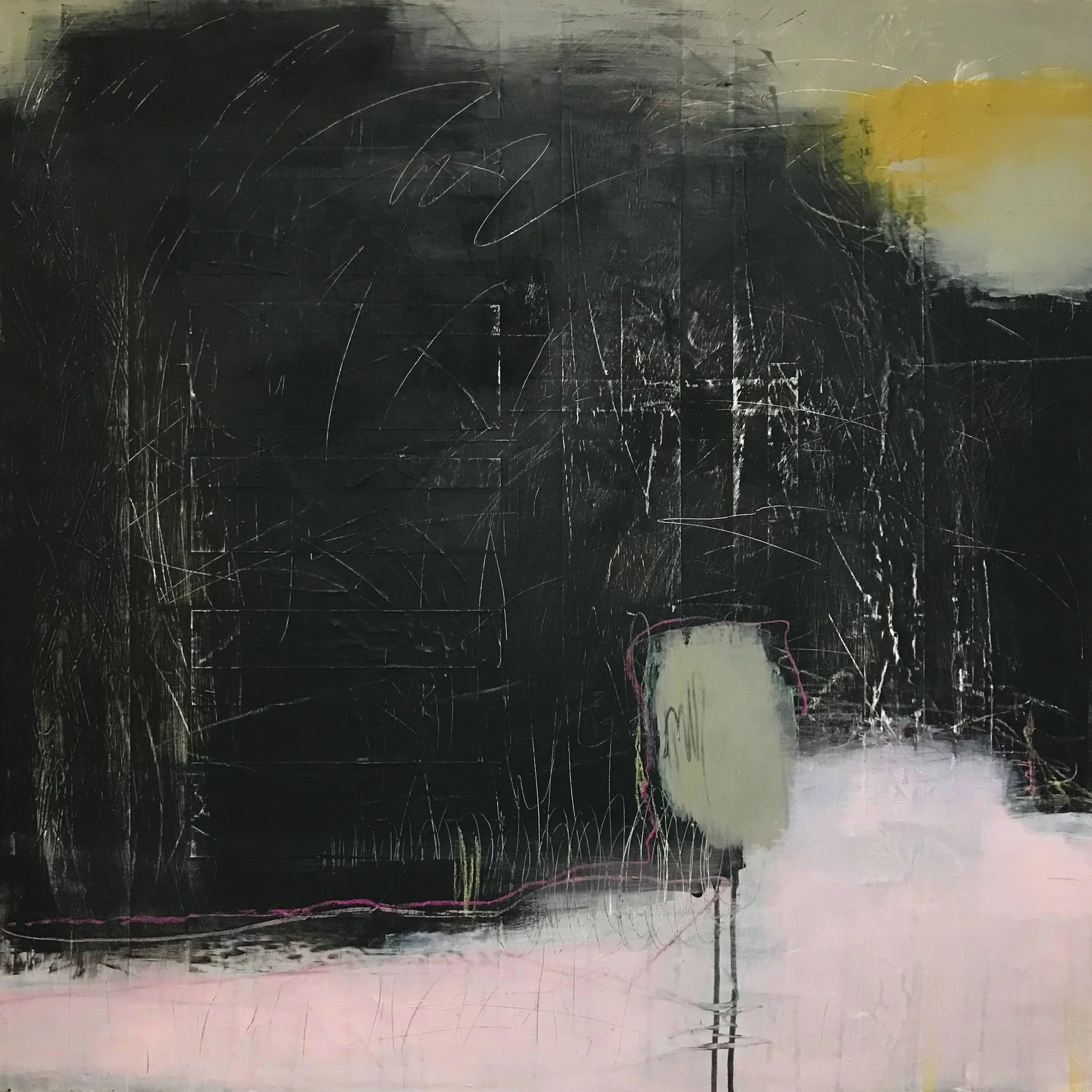 The Breath Of Memory, What Was Once Is Yet Again, 36" x 36,"  Acrylic, Ink, Pastel, Wax, Impasto, AcrylPro, Tape On Canvas, 2025