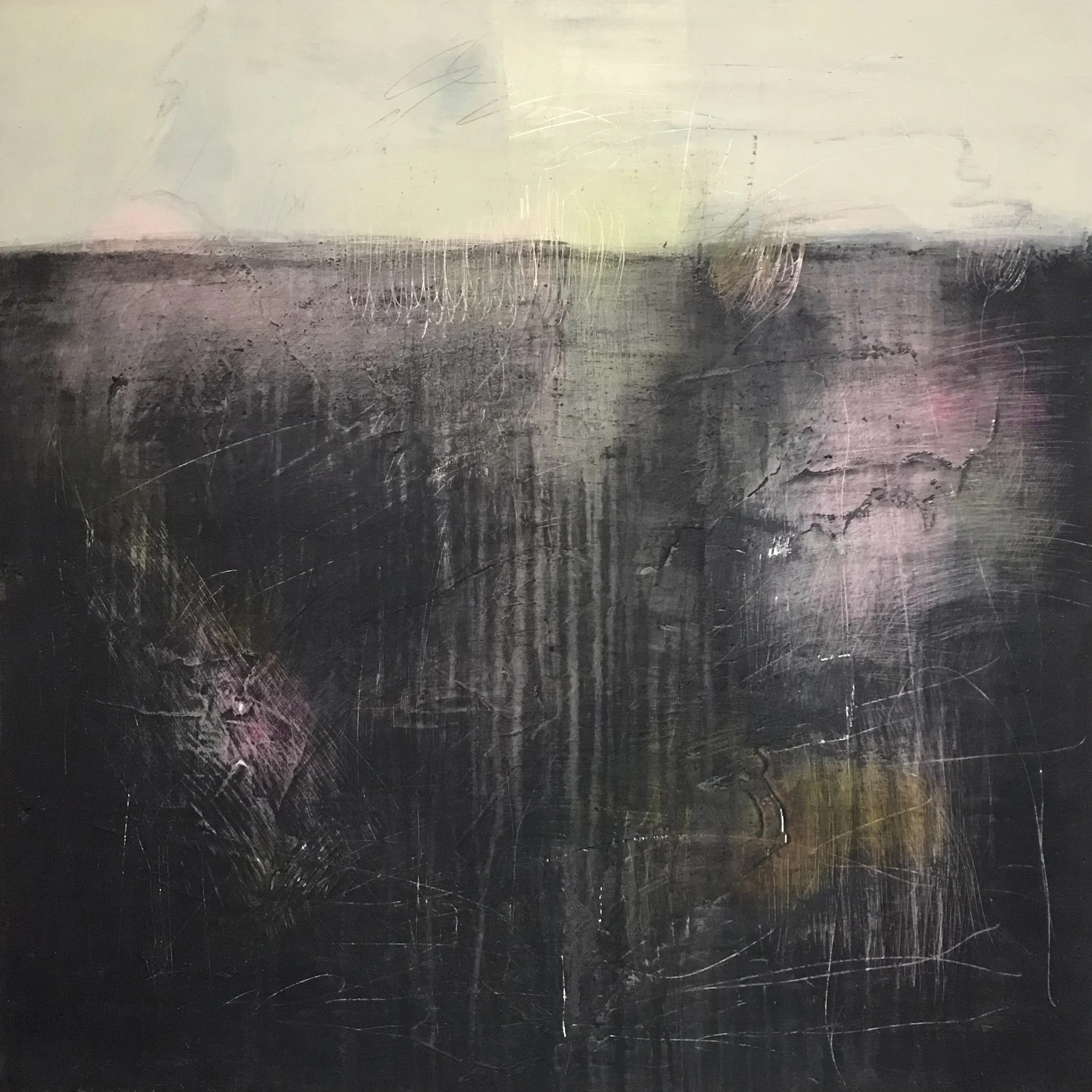 The Breath Of Memory, Peace With My Memory, 36" x 36,"  Acrylic, Pastel, Wax, Impasto, AcrylPro, Tape On Canvas, 2025