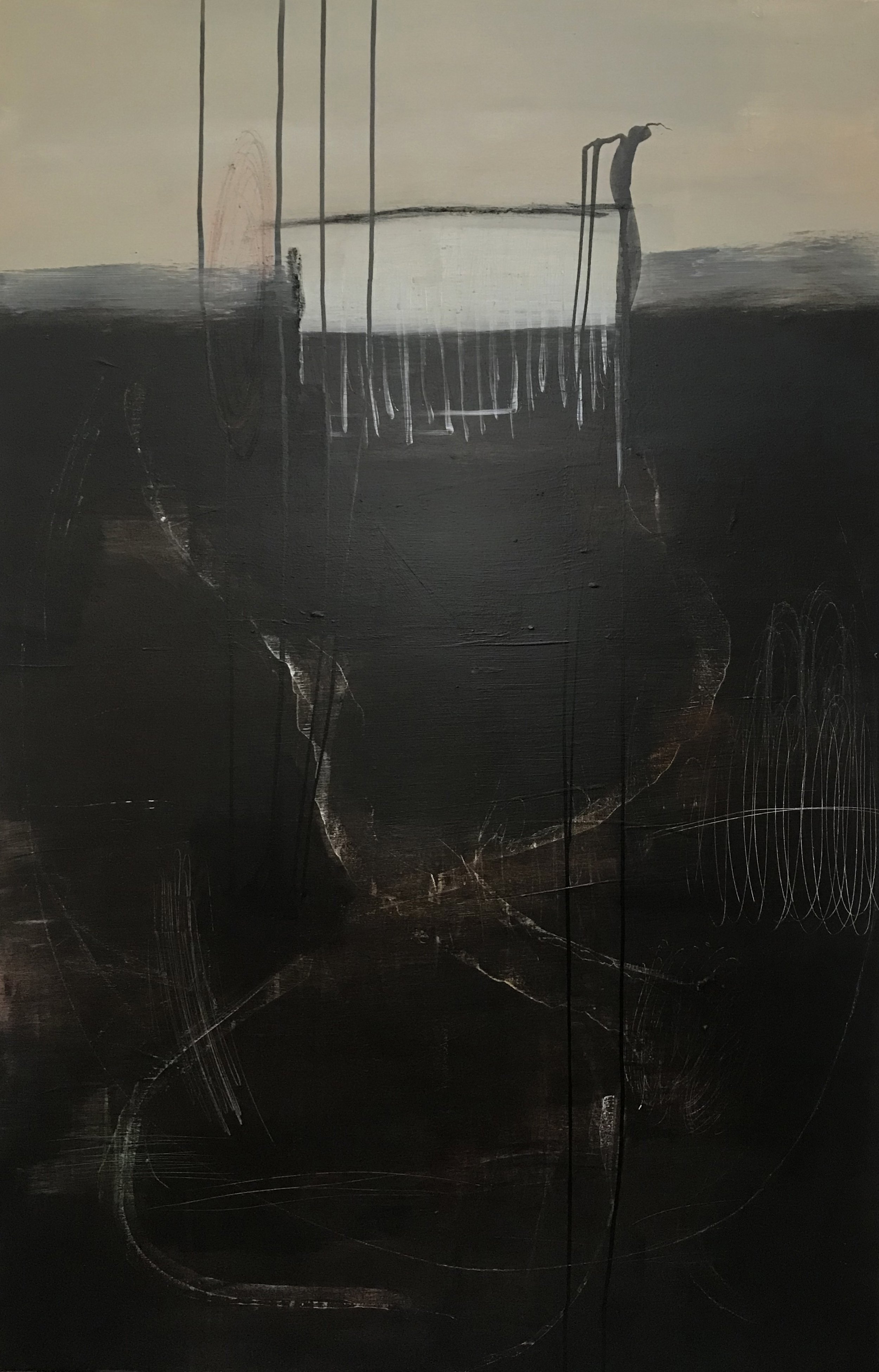 The Breath Of Memory, Lyrical Balance, 48" x 30,"  Acrylic, Ink, Pastel, Wax, Impasto, AcrylPro On Canvas, 2025