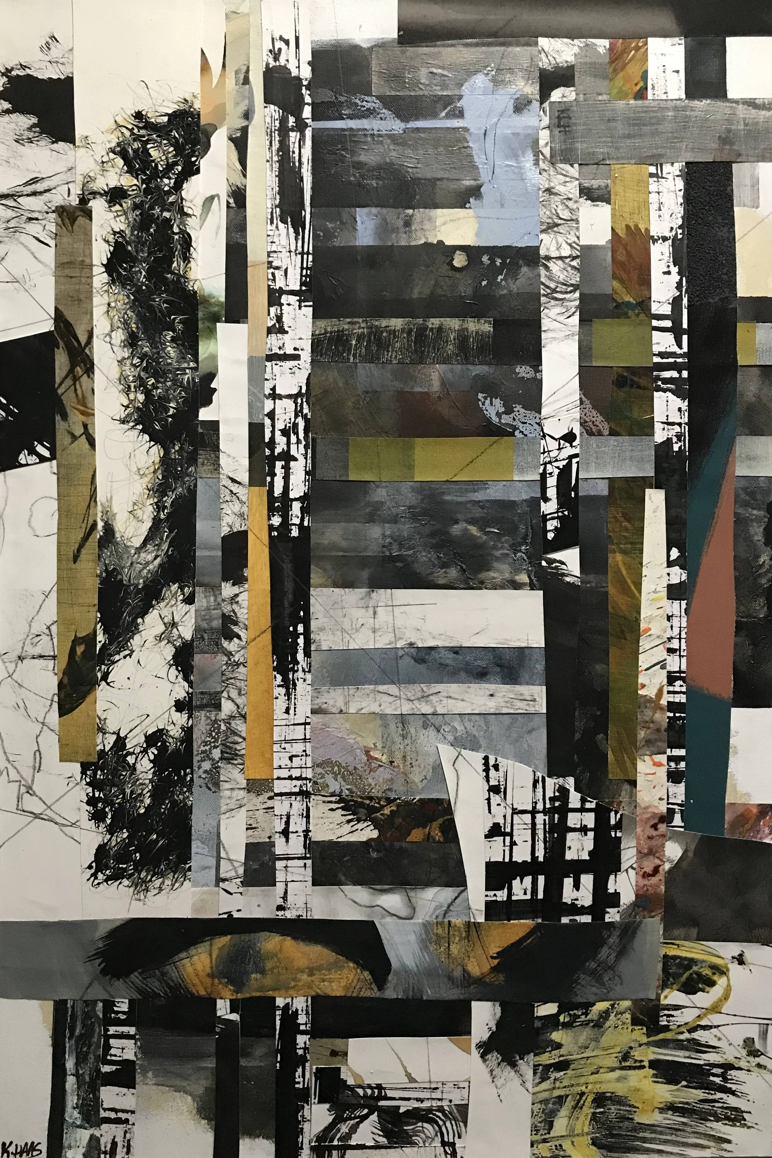 Contemplative, Disjointed Reality, 48" x 30,"  Oil, Acrylic, Ink, Graphite, Mixed Media Paper On Canvas, 2023