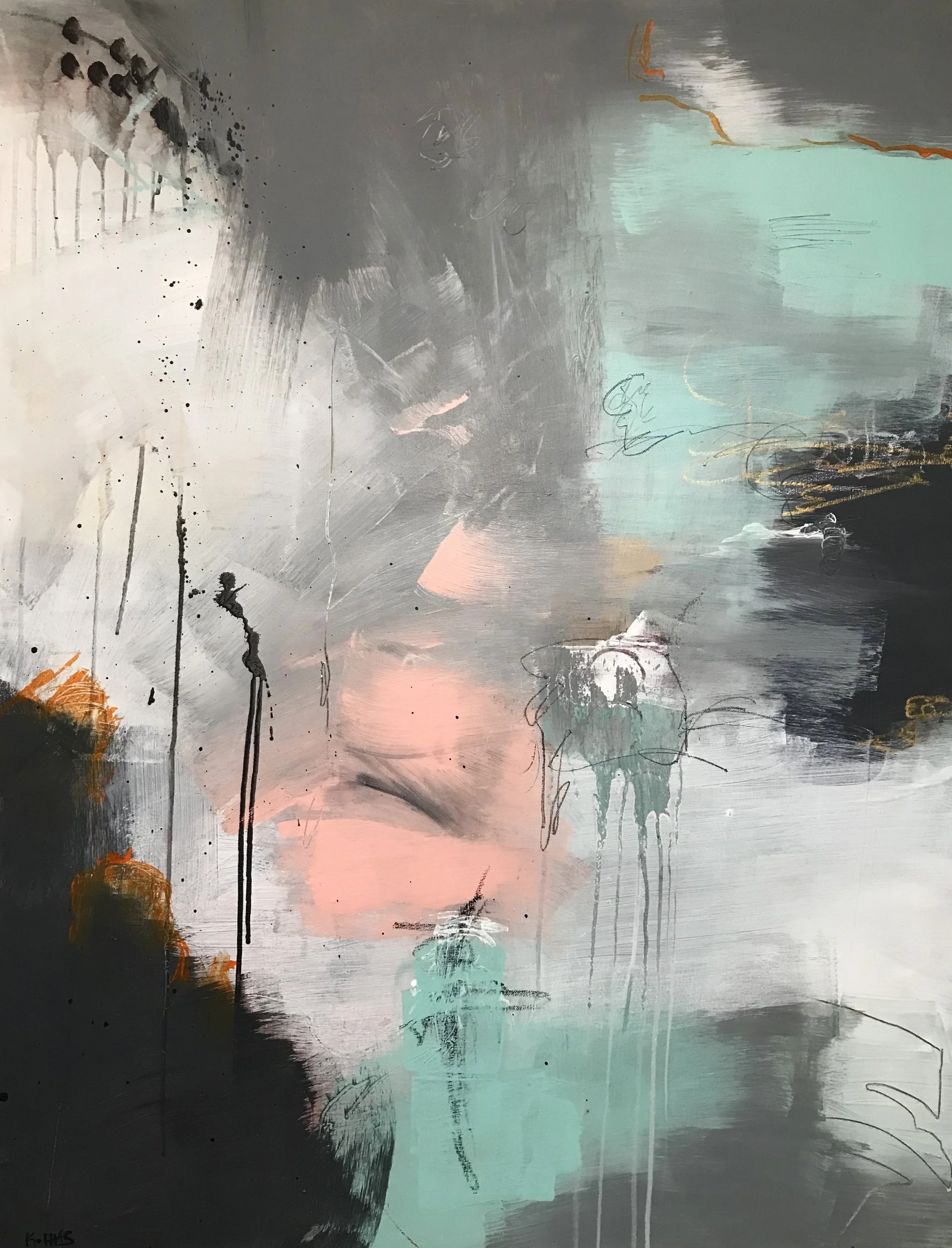 Of & Being, Belonging To Time, 40" x 30,"  Acrylic, Ink, Pastel On Canvas