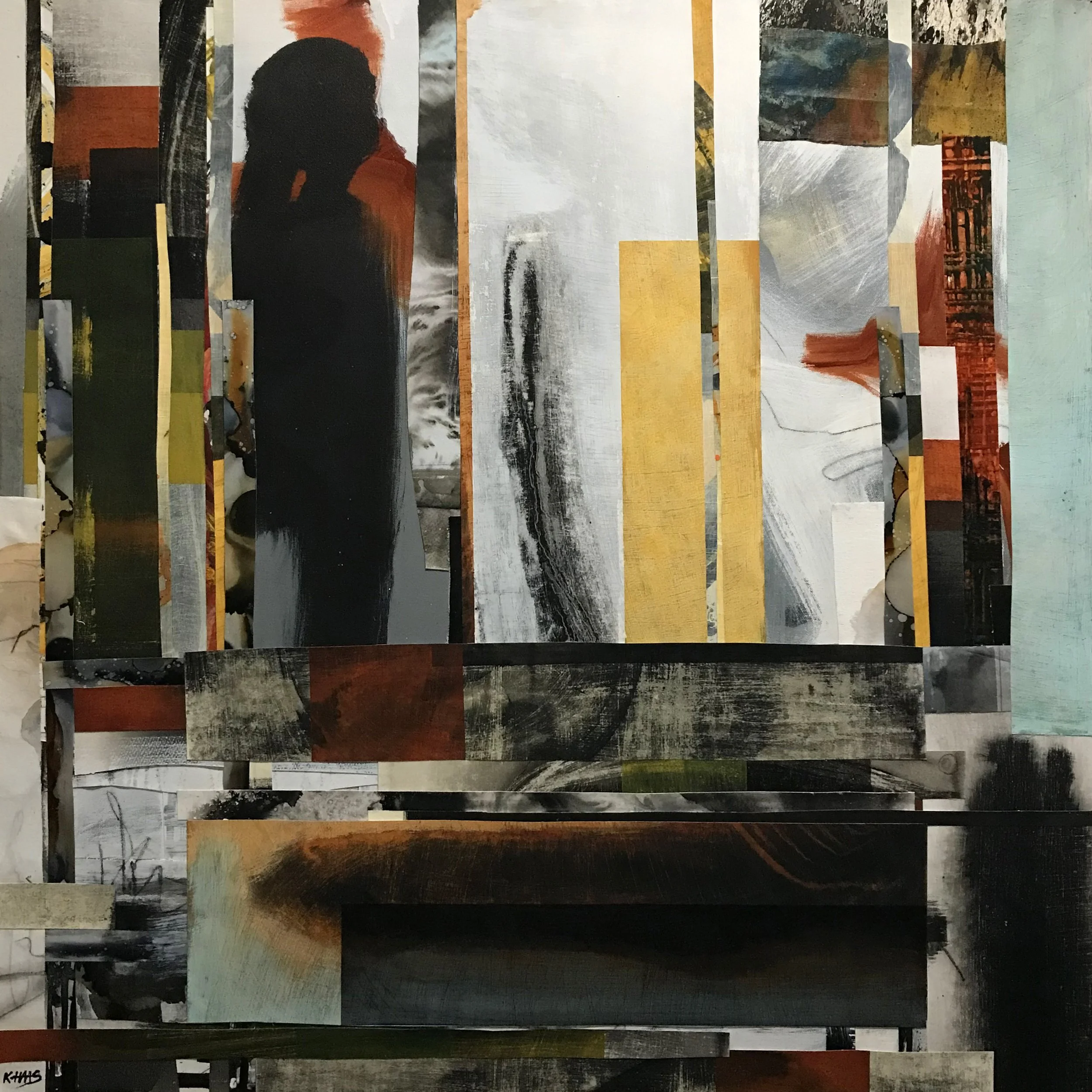 Excluded Time, Disjointed Reality, 36" x 36,"  Oil, Acrylic, Ink, Graphite, Mixed Media Paper On Canvas, 2023