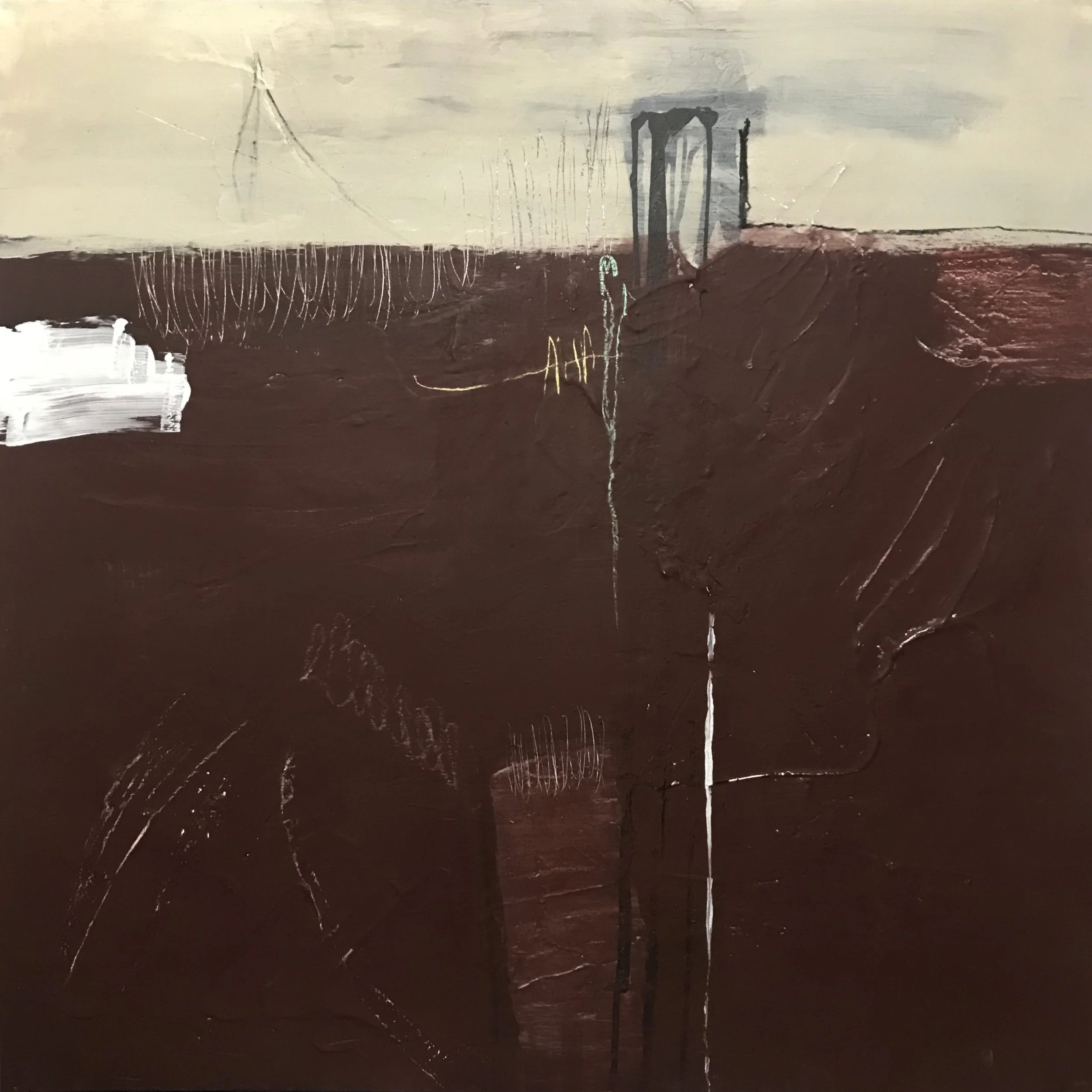 The Breath Of Memory, Memory Breathes, 36" x 36,"  Acrylic, Ink, Pastel, Wax, Impasto, AcrylPro On Canvas, 2025