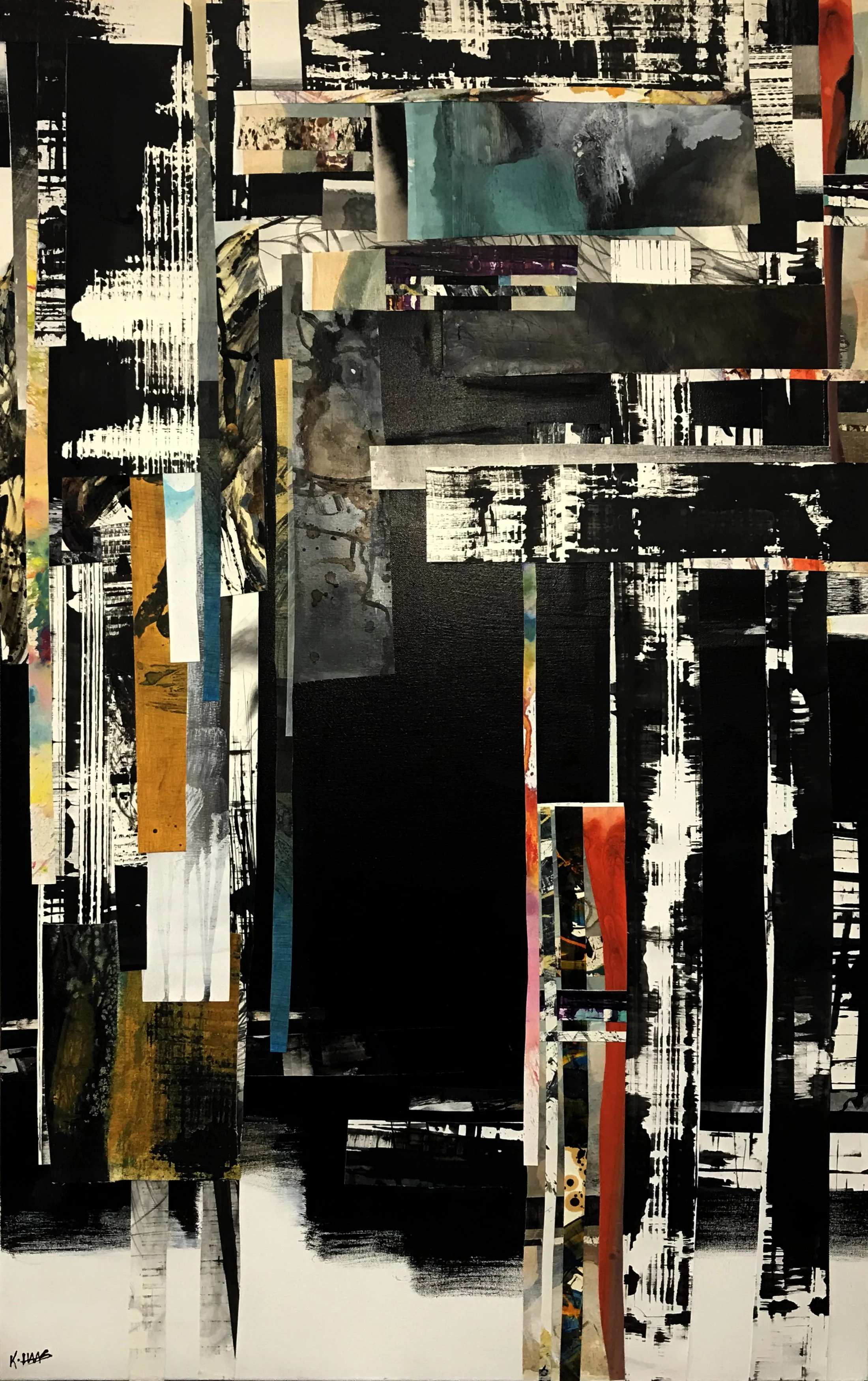 Oh, Of Many Feelings Disjointed Reality, 48" x 30,"  Oil, Acrylic, Ink, Graphite, Mixed Media Paper On Canvas, 2024