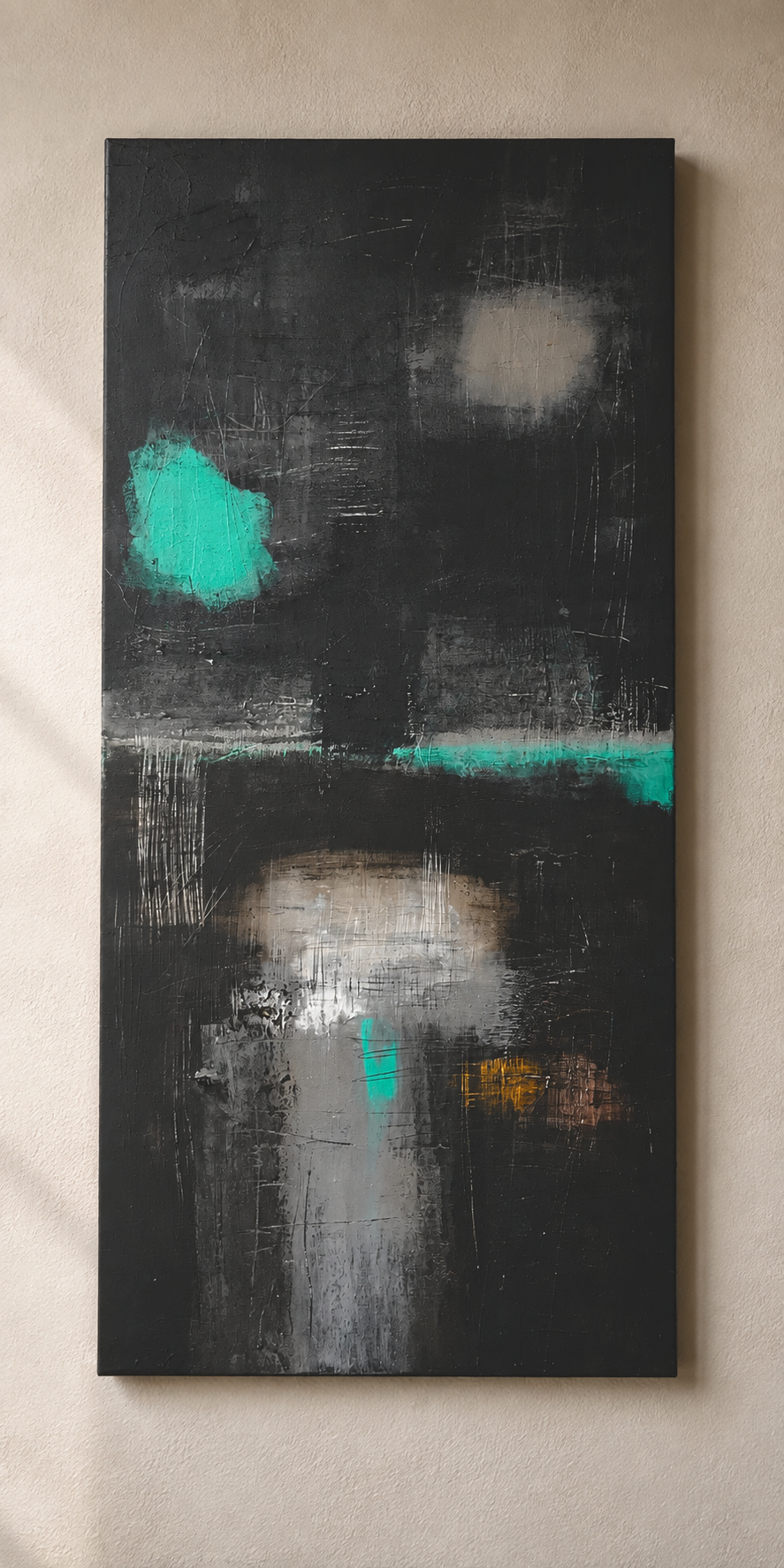 The Breath Of Memory, Wake Up In The Evening, 48" x 24,"  Acrylic, Ink, Wax, Impasto, Acrylpro, Charcoal On Canvas, 2026