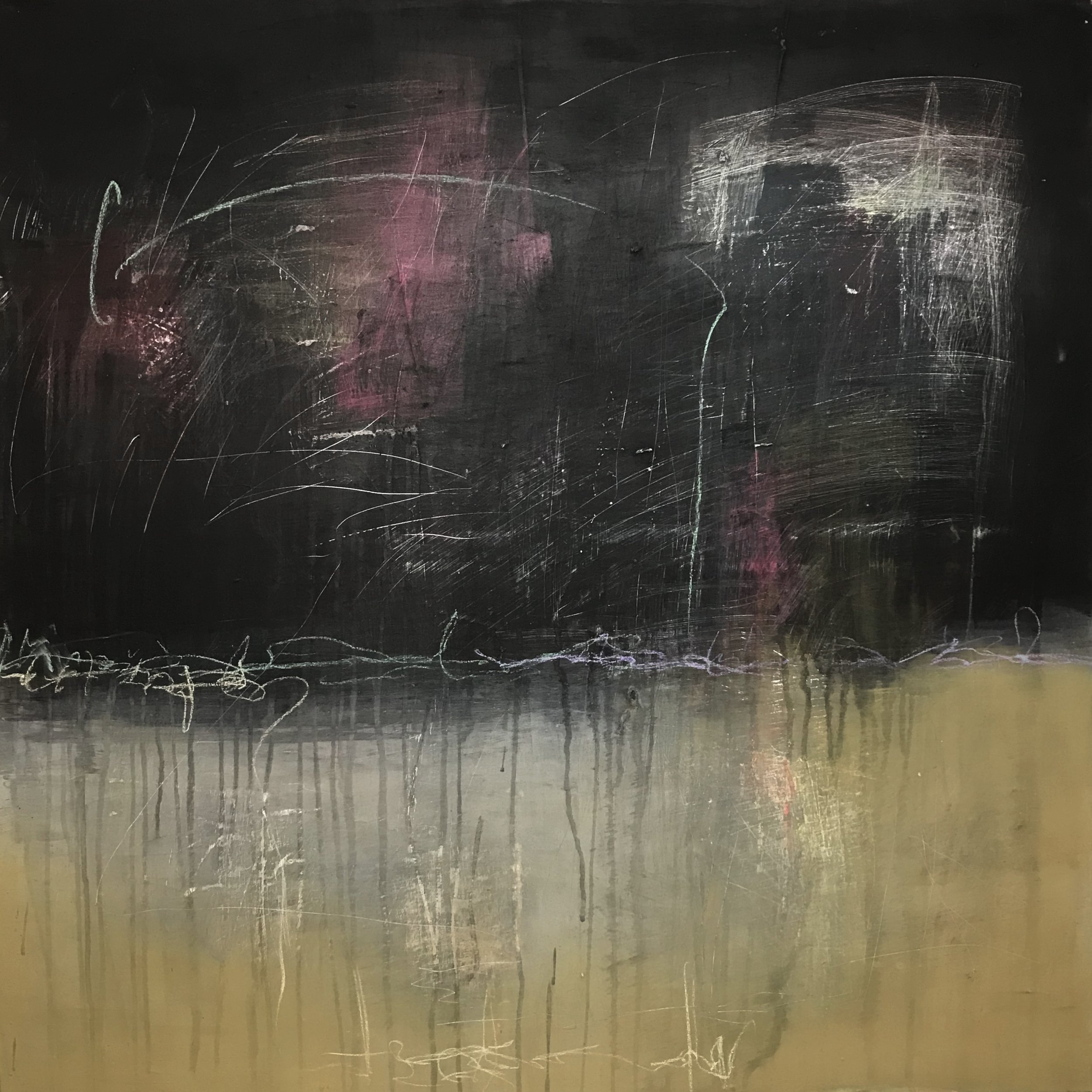 The Breath Of Memory, Where The Breath Takes Me The Most, 36" x 36,"  Acrylic, Pastel, Wax, Impasto, AcrylPro, Tape On Canvas, 2025