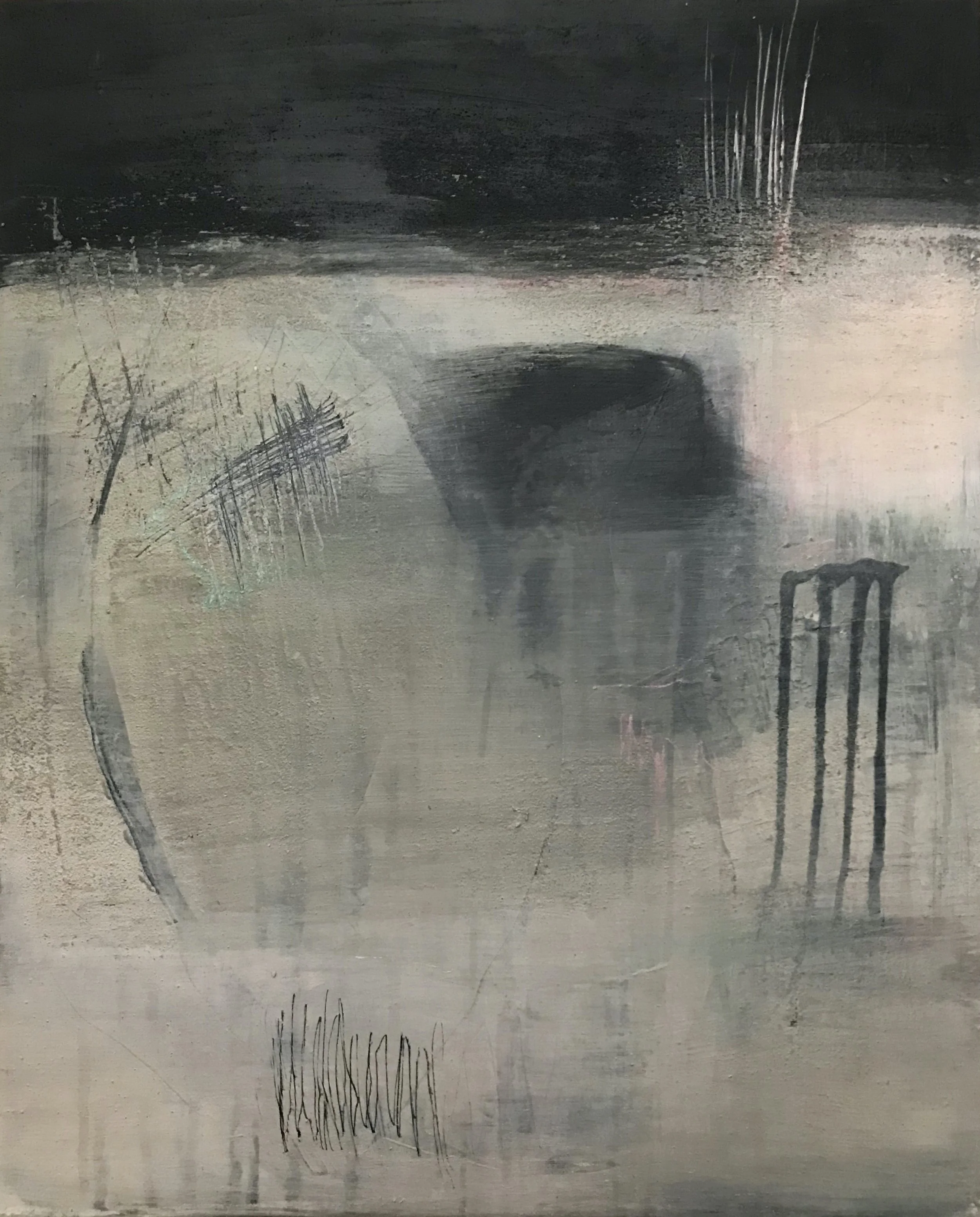 The Breath Of Memory, We Meet The Breath, 20" x 16,"  Acrylic, Ink, Wax, Impasto, AcrylPro, Pastel On Canvas, 2025