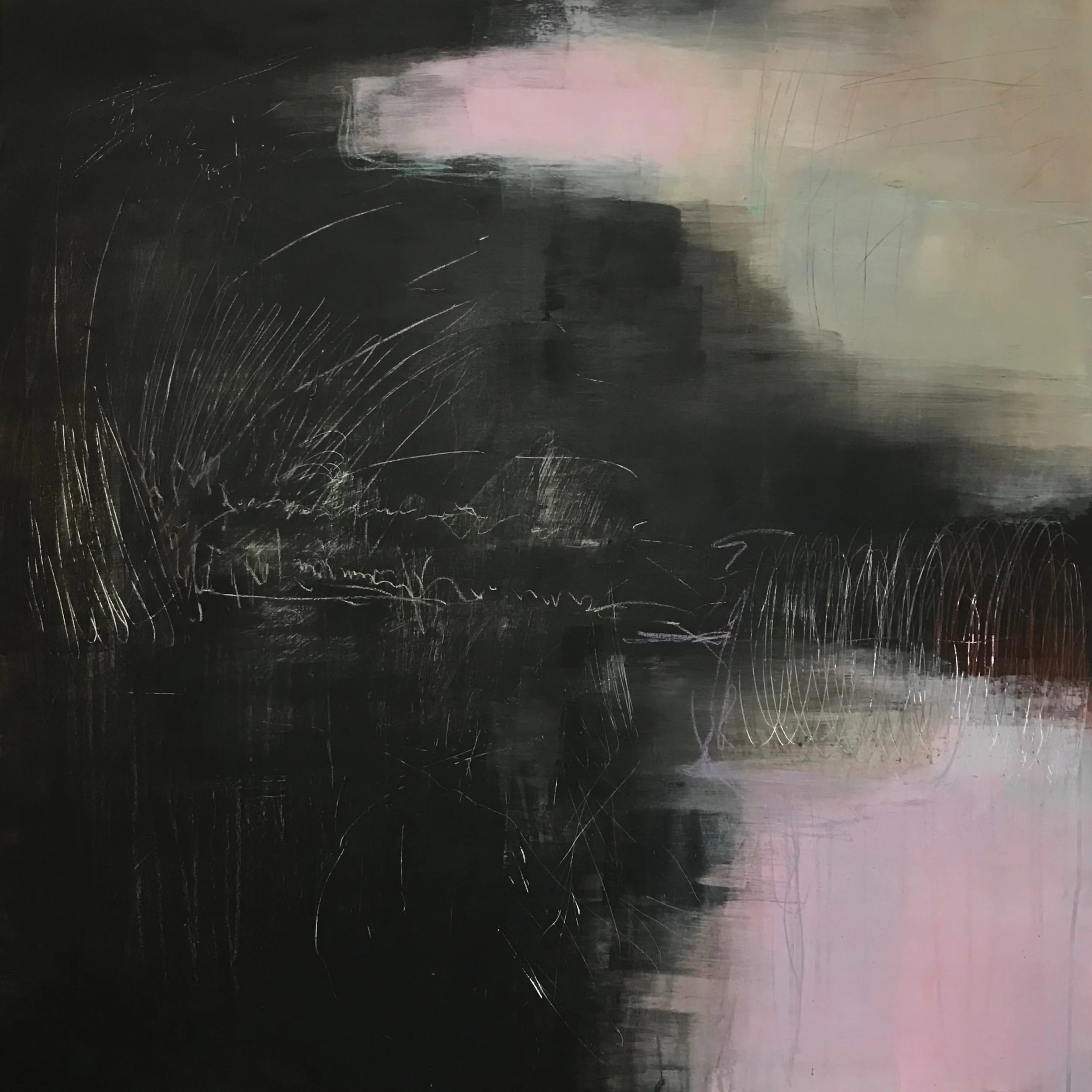 The Breath Of Memory, Just Breath Tonight, 36" x 36,"  Acrylic, Pastel, Wax, Impasto, AcrylPro, Tape On Canvas, 2025