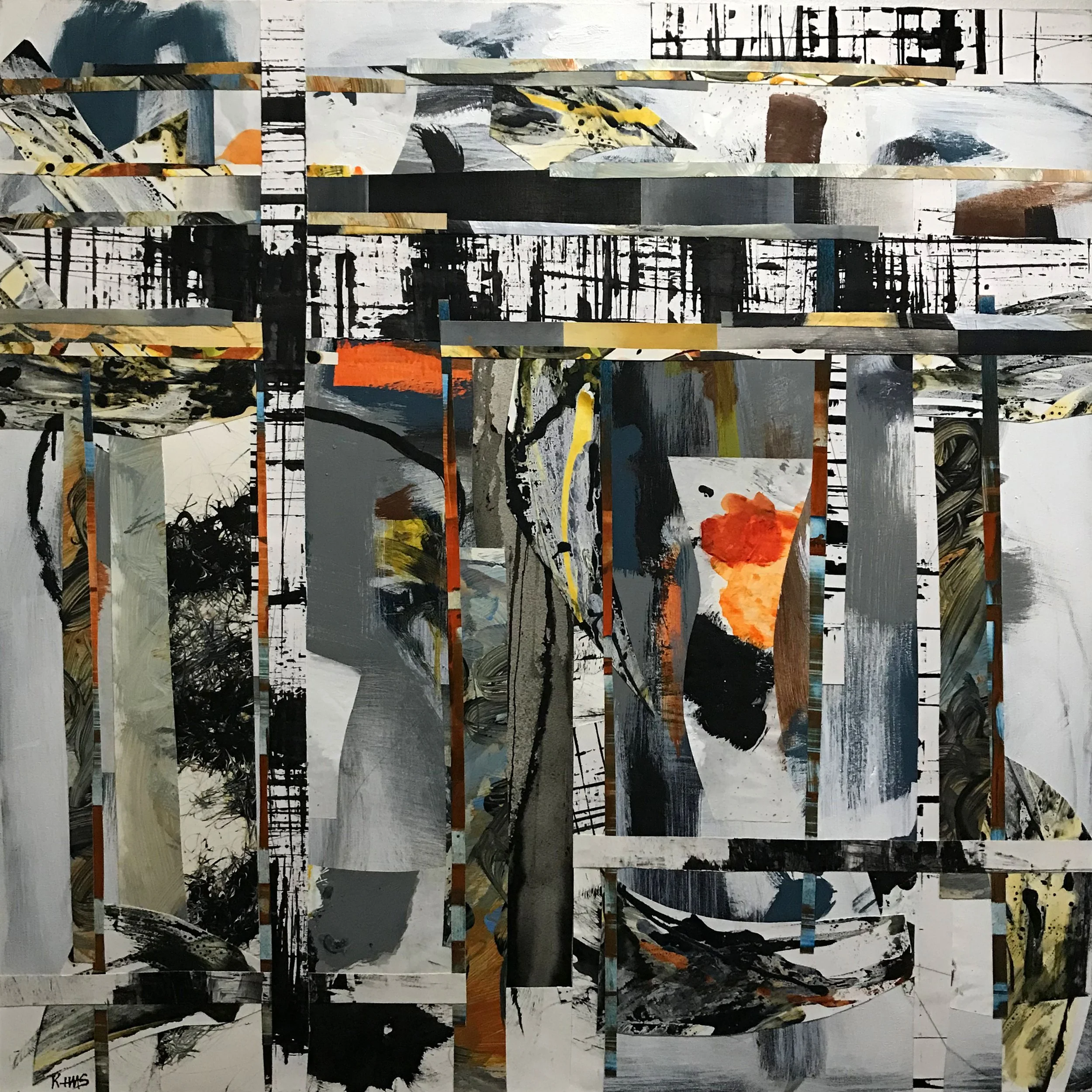 Justified, Disjointed Reality, 36" x 36,"  Oil, Acrylic, Ink, Graphite, Mixed Media Paper On Canvas, 2023