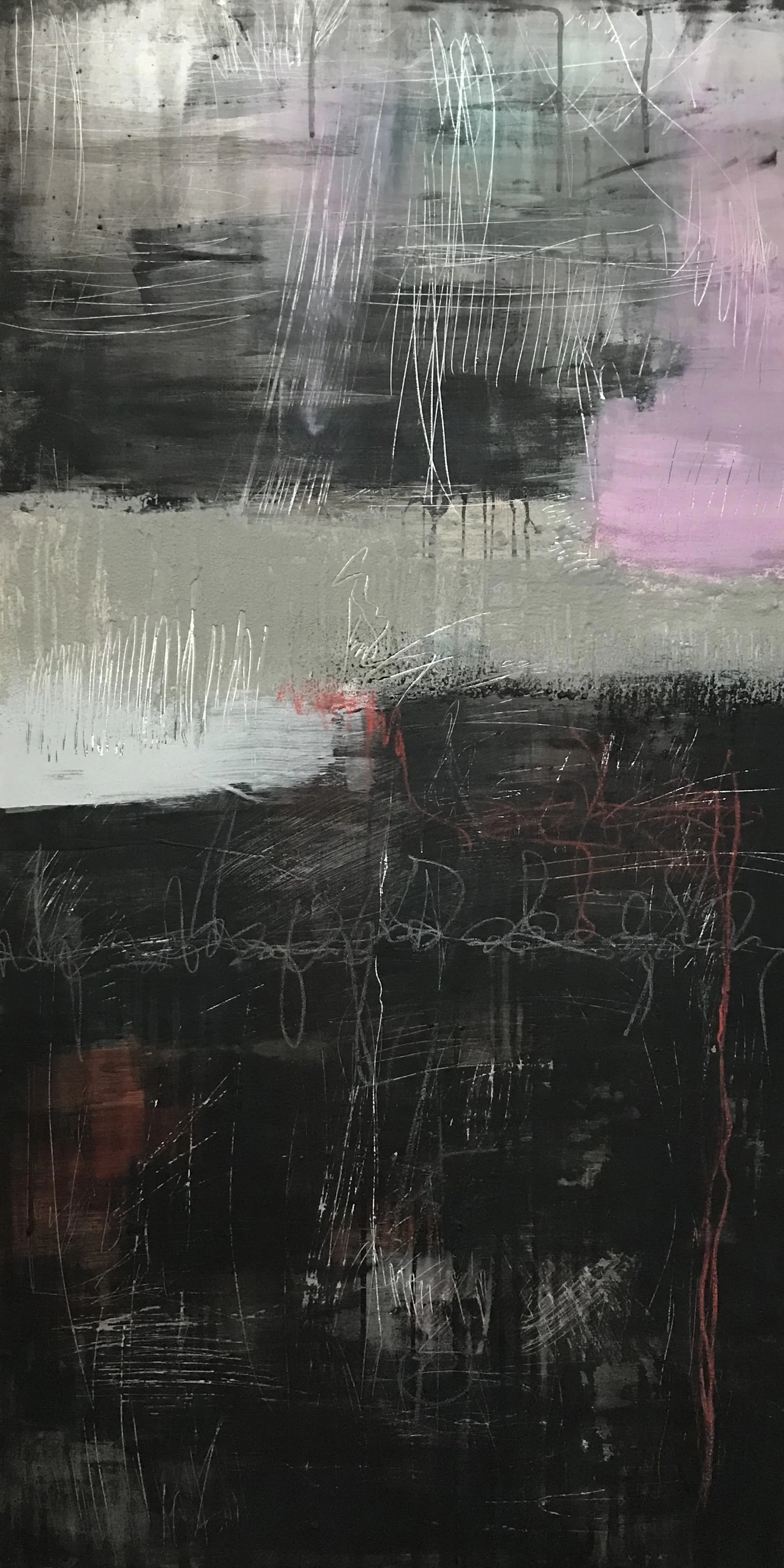 The Breath Of Memory, The Breath Comes In The Daylight, 48" x 24,"  Acrylic, Wax, Impasto, Acrylpro, Charcoal, Pastel On Canvas, 2026
