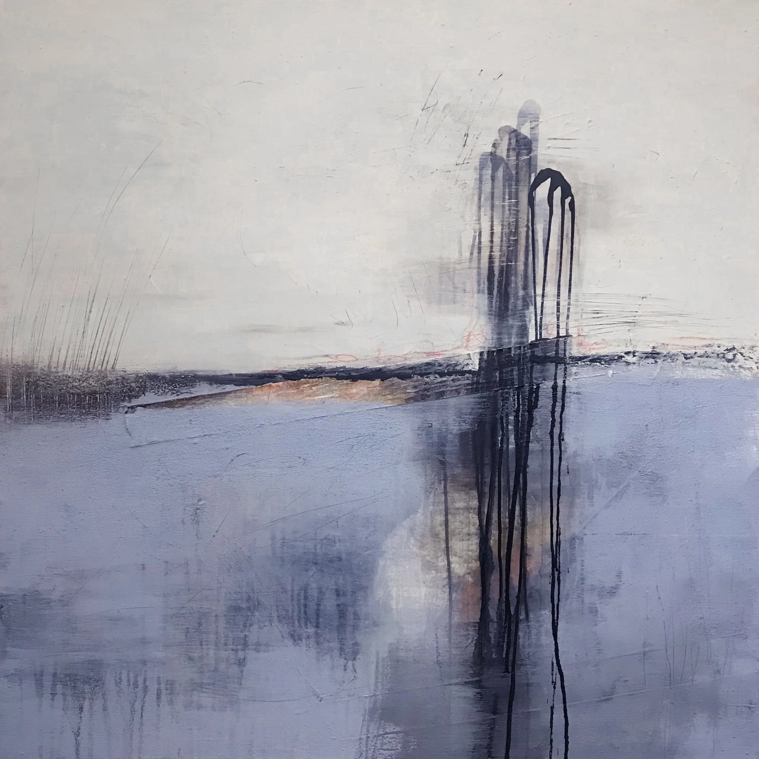 The Breath Of Memory, Where The Memory Lays Inside The Breath, 36" x 36,"  Acrylic, Ink, Pastel, Wax, Impasto, AcrylPro, Tape On Canvas, 2025