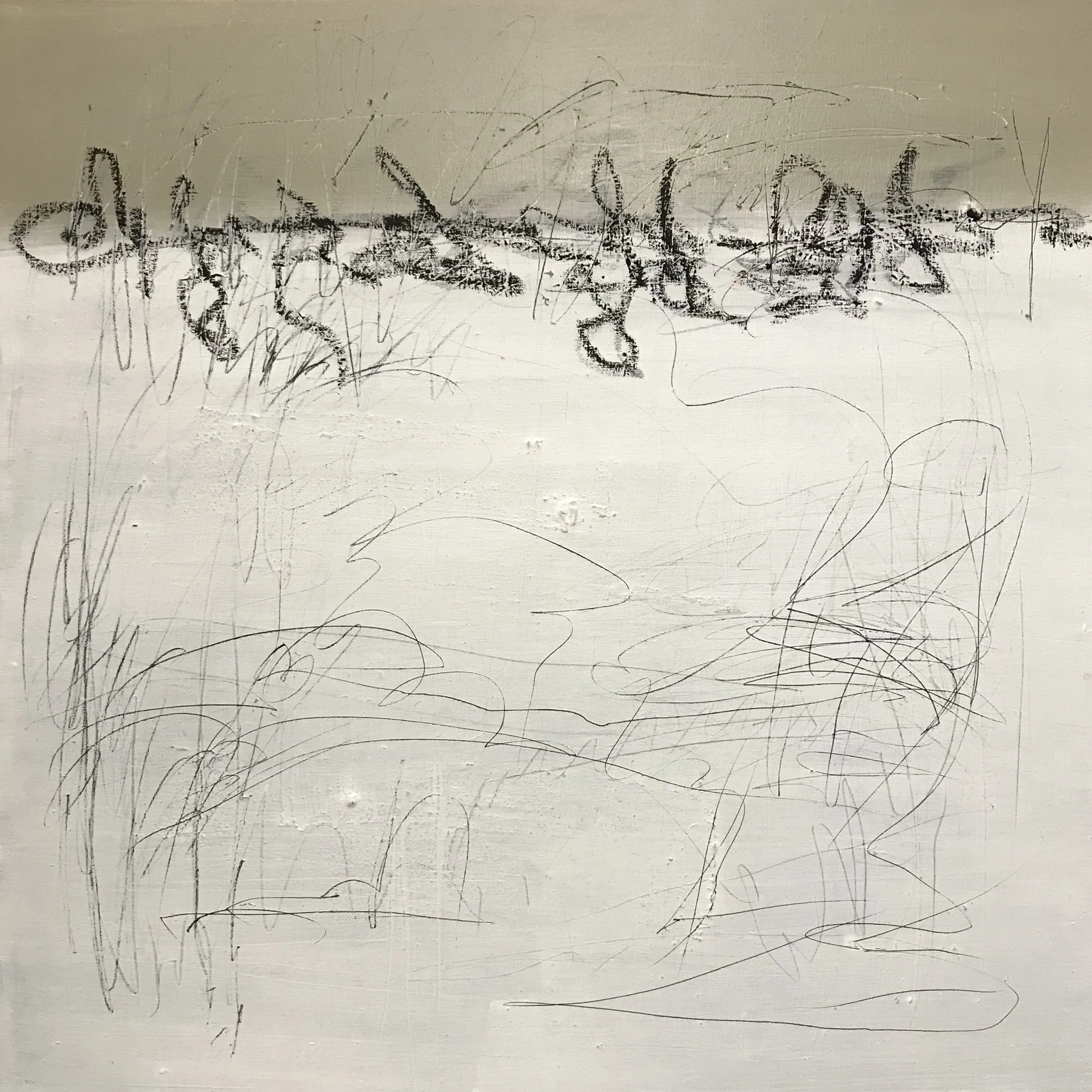 The Breath Of Memory, One Moment In A Breath, 24" x 24,"  Acrylic, Ink, Wax, Impasto, Acrylpro, Charcoal On Canvas, 2026