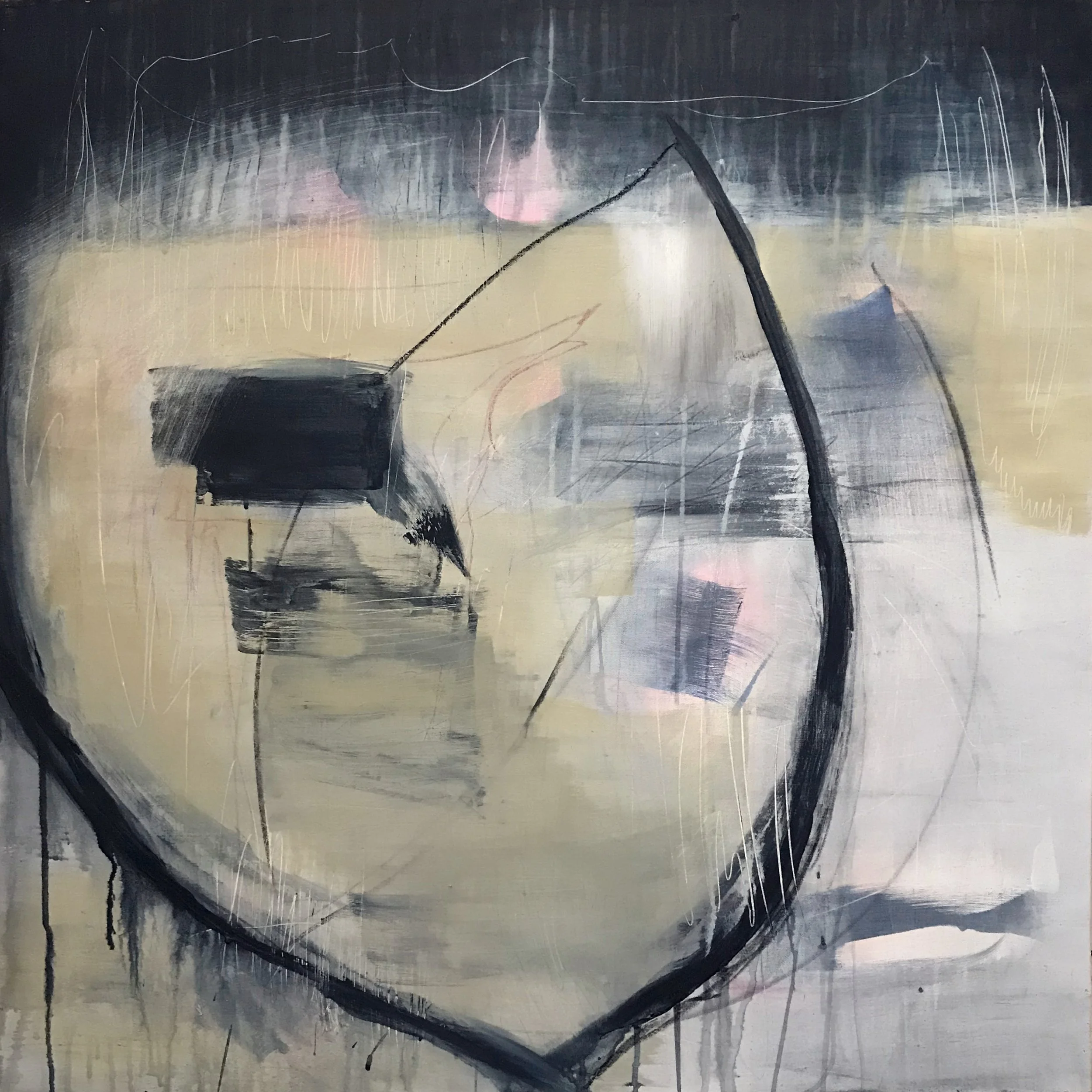 The Breath Of Memory, My Memory Takes A Stand, 36" x 36,"  Acrylic, Ink, Wax, Impasto, Acrylpro, Charcoal On Canvas, 2026