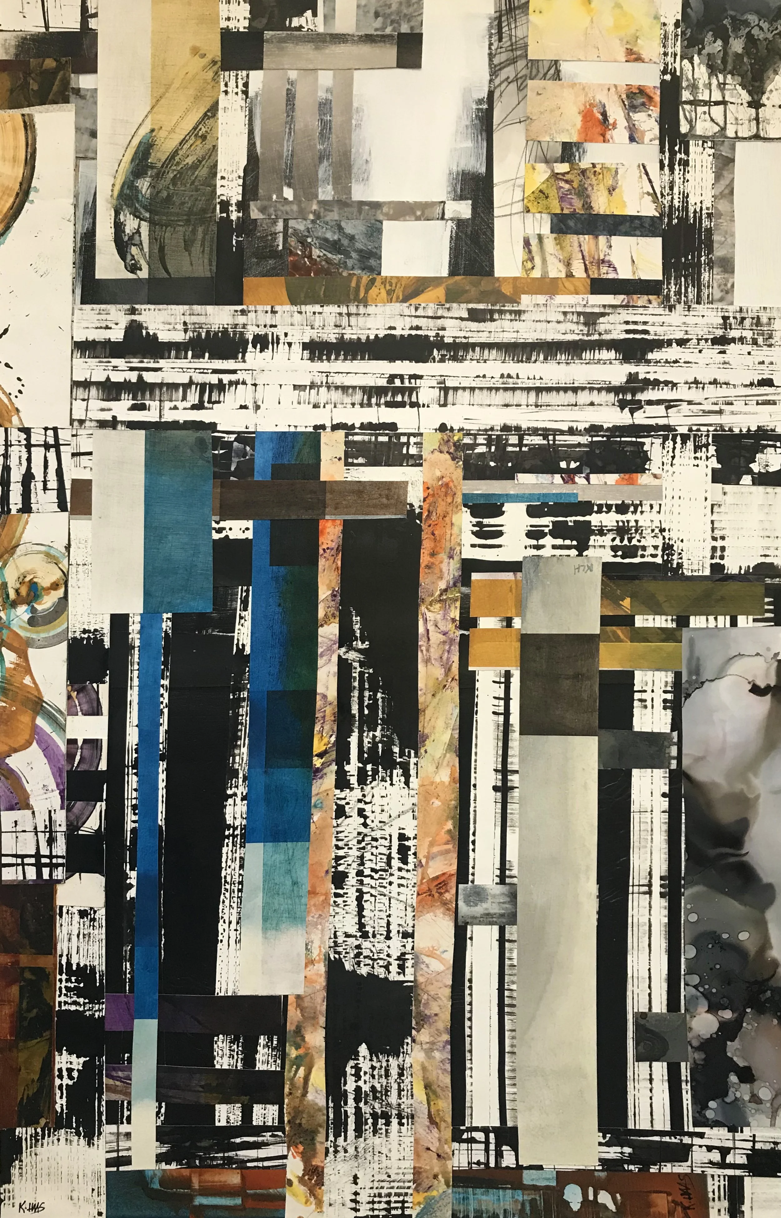 Disjointed Next Disjointed Reality, 48" x 30,"  Oil, Acrylic, Ink, Graphite, Mixed Media Paper On Canvas, 2024