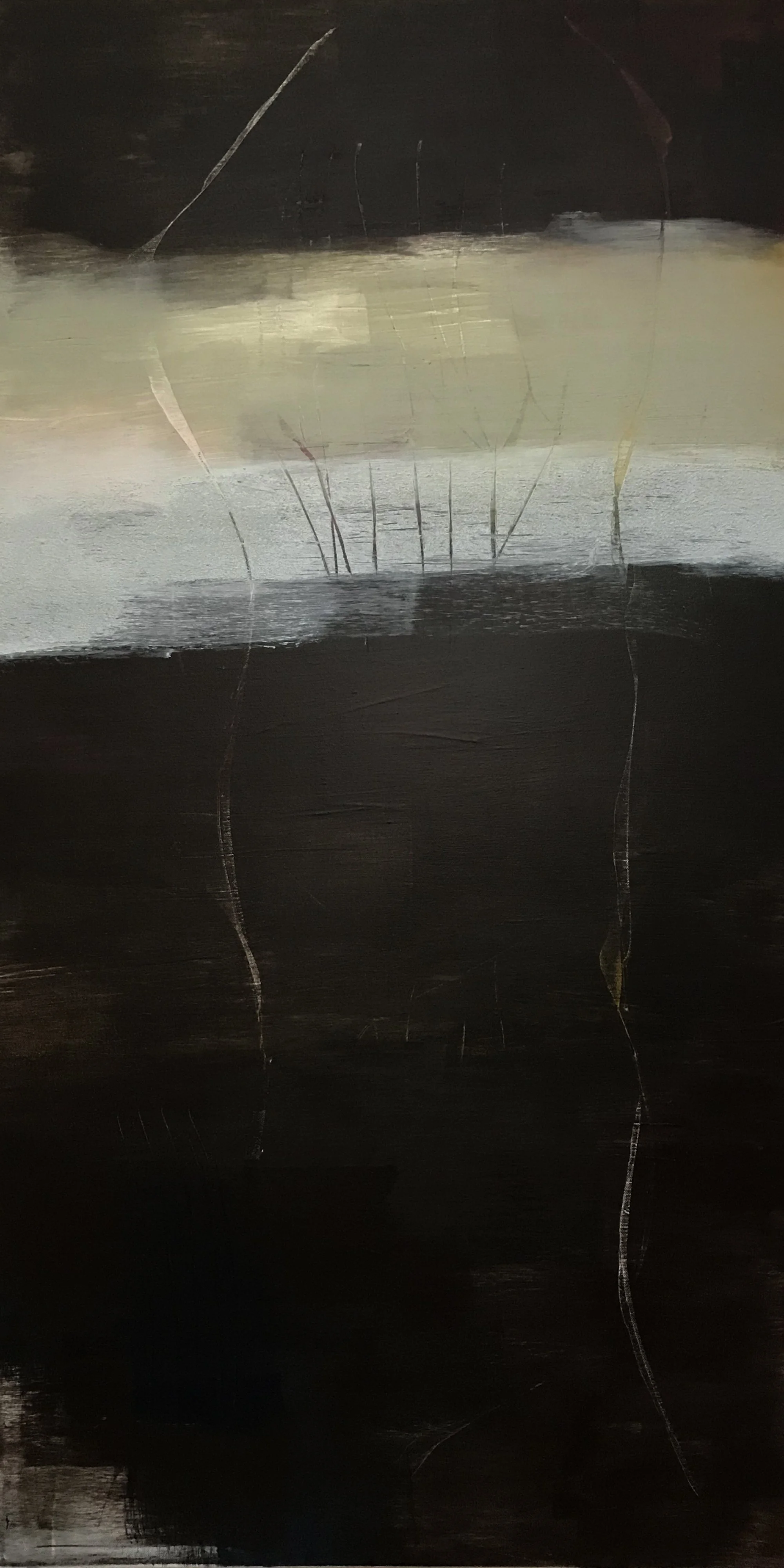 The Breath Of Memory, As If In A Dream, 48" x 24,"  Acrylic, Wax, Sand, Impasto, 2025
