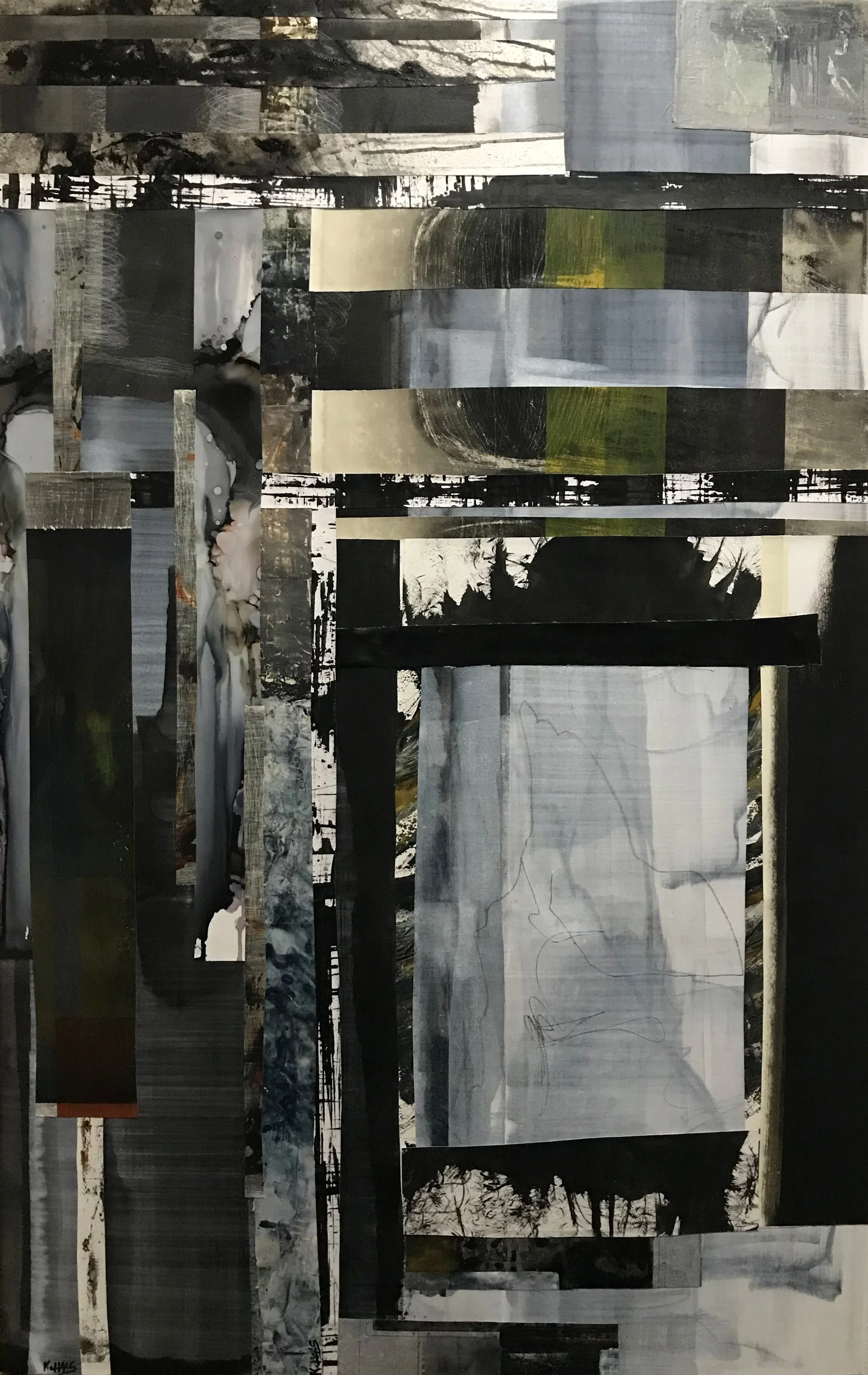 Never There It's Here, Disjointed Reality, 48" x 30,"  Oil, Acrylic, Ink, Graphite, Mixed Media Paper On Canvas, 2023