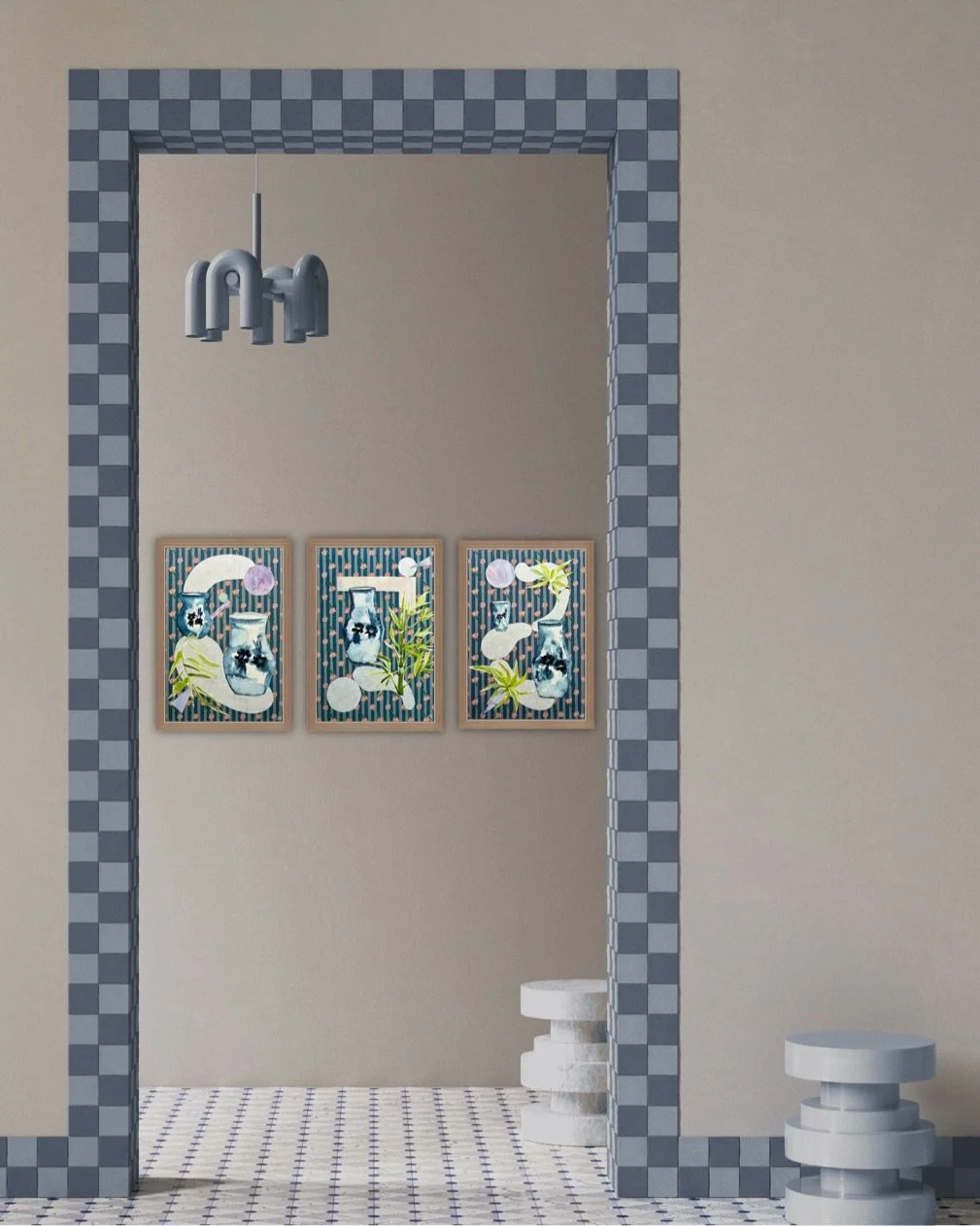 The Lost Era watercolours
Gentle watercolour vases in Japanese technique, soft-washed lines, and delicate ink bamboo combine the traditional past with a contemporary approach. Pieces are A3+ size, digitally created pattern designs printed on Hahnem&u