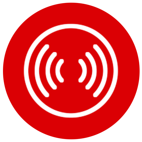 Wireless charging symbol with concentric circles and curved lines inside a red circle.