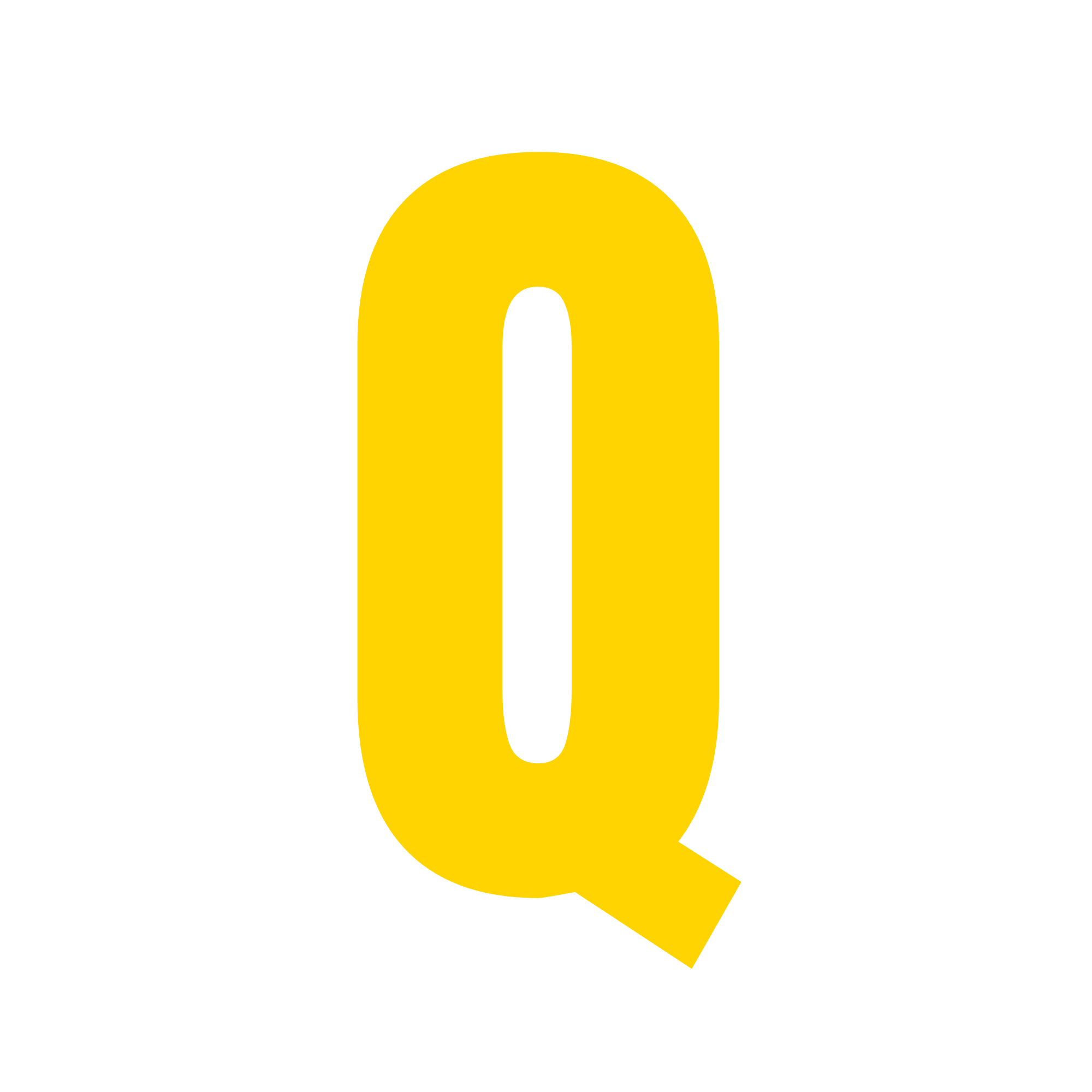 Yellow letter Q on a black background