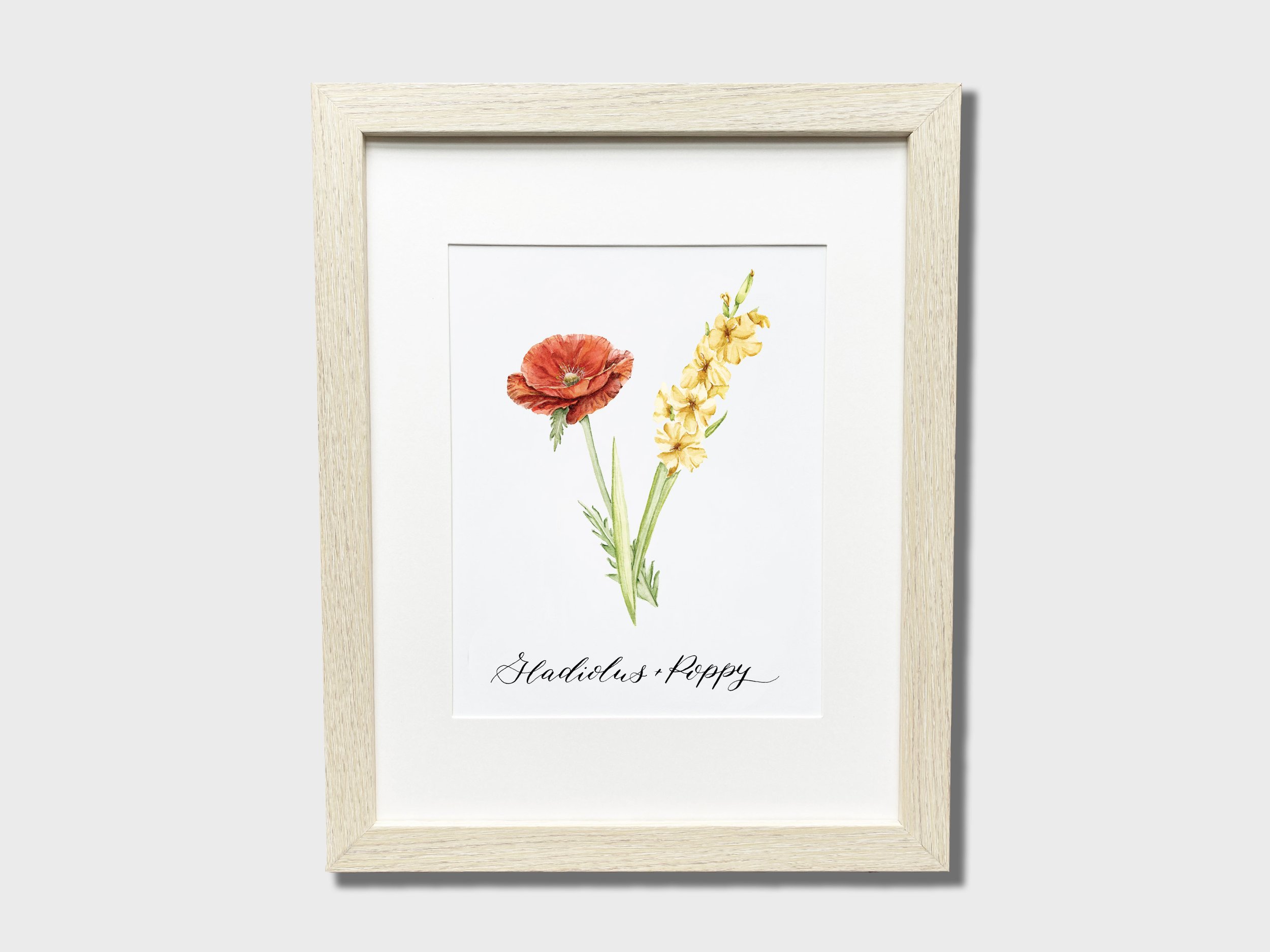 August Birth Flowers Watercolor Print framed