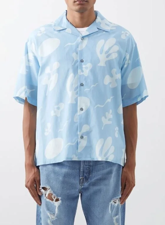 Frame - Abstract-Print Cotton-Blend Blue Shirt