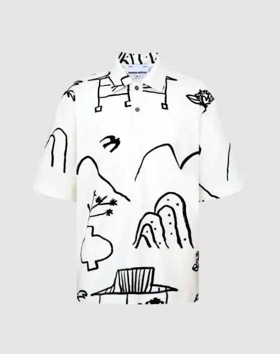 Sundae School - Brushstroke Kiwa Terry Polo Shirt