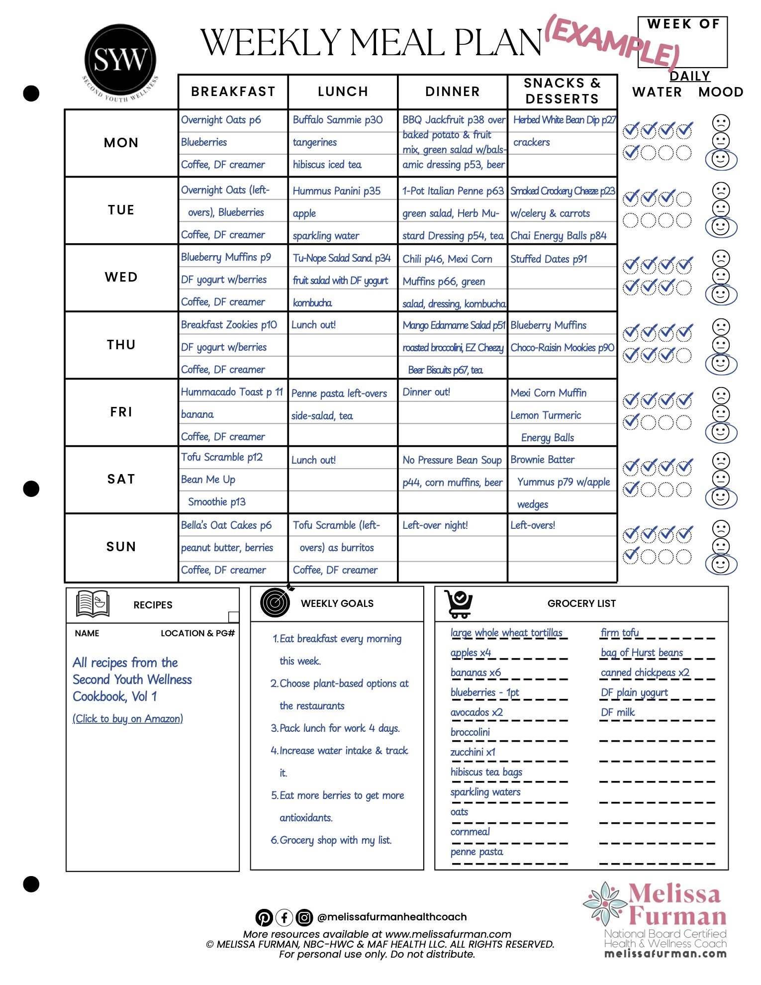 Example of a meal planner printable