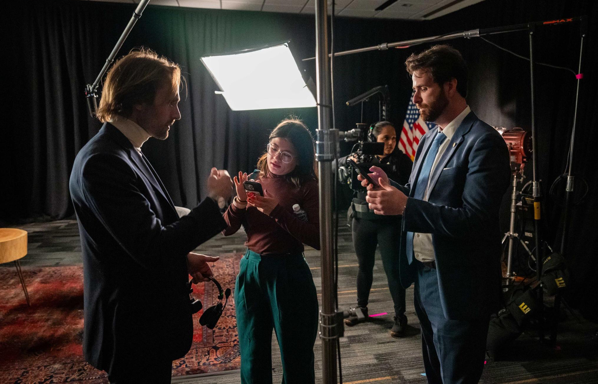 Andrew Gauthier on the set of a video shoot with Vice President Harris during the 2024 presidential campaign.