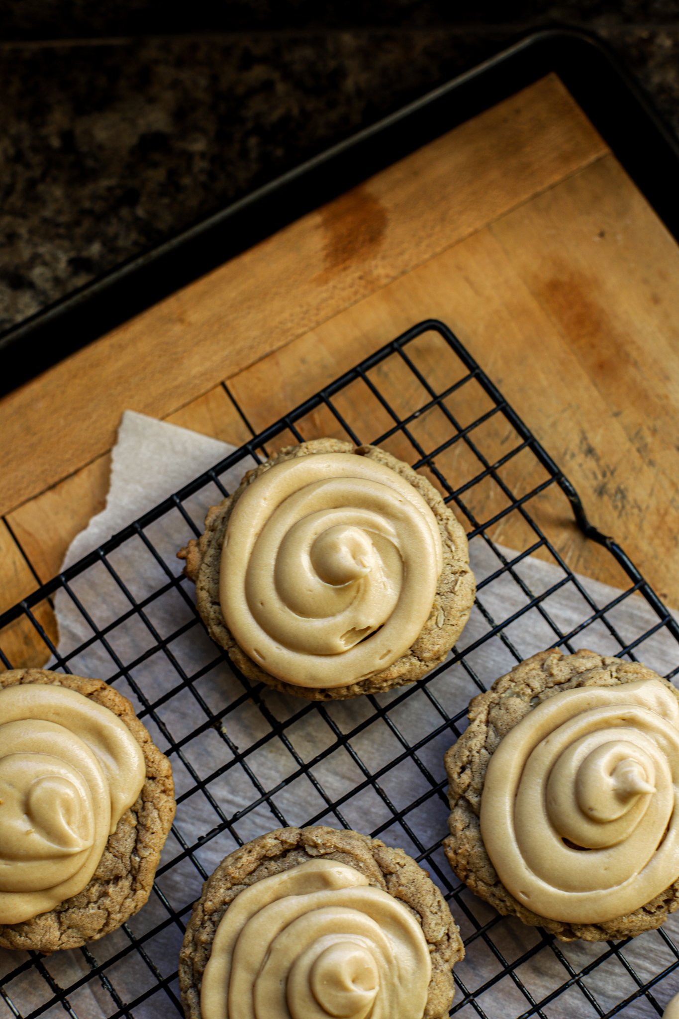 Cinnamon Oatmeal Cookies with Caramel Frosting