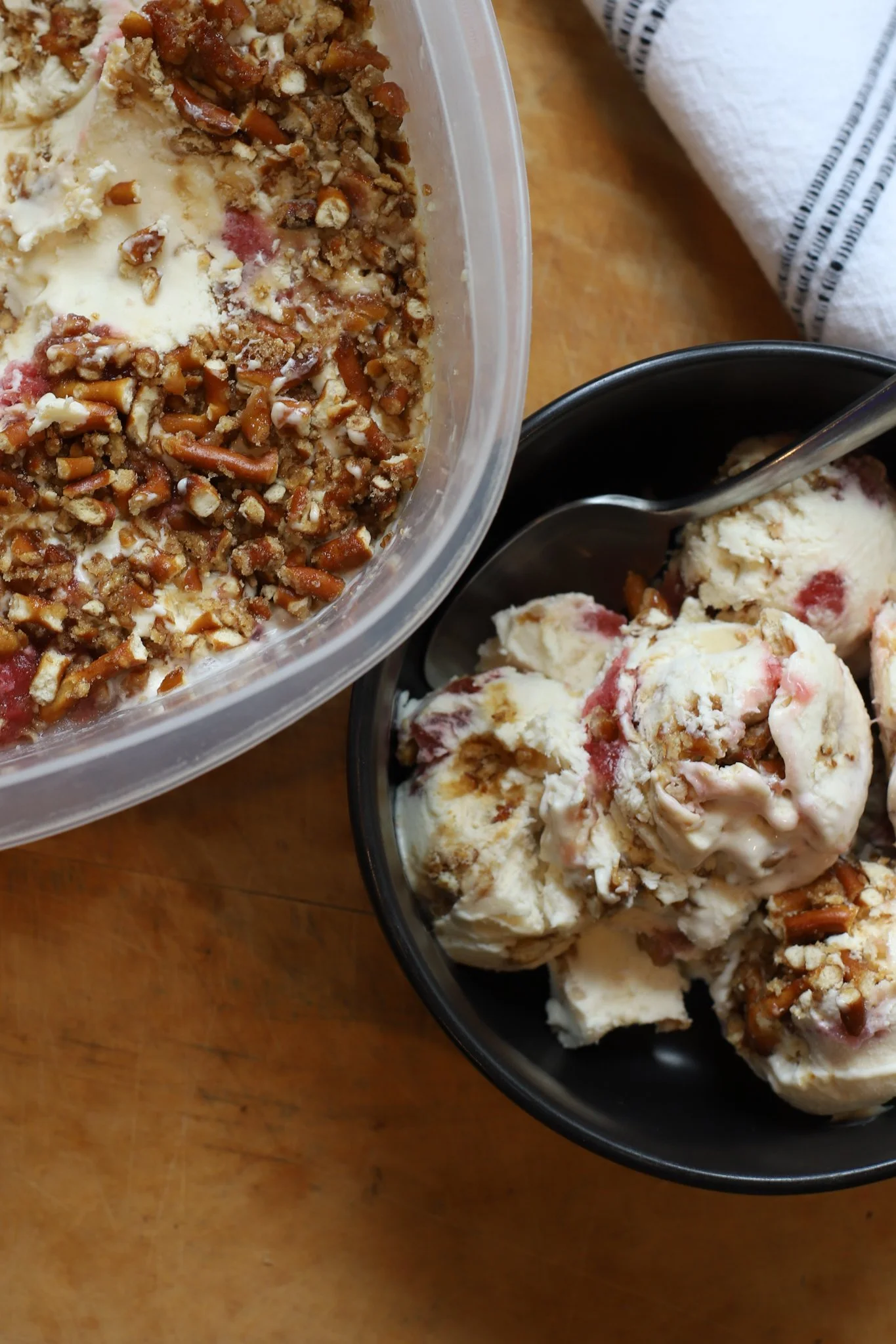 No Churn Strawberry Pretzel Ice Cream