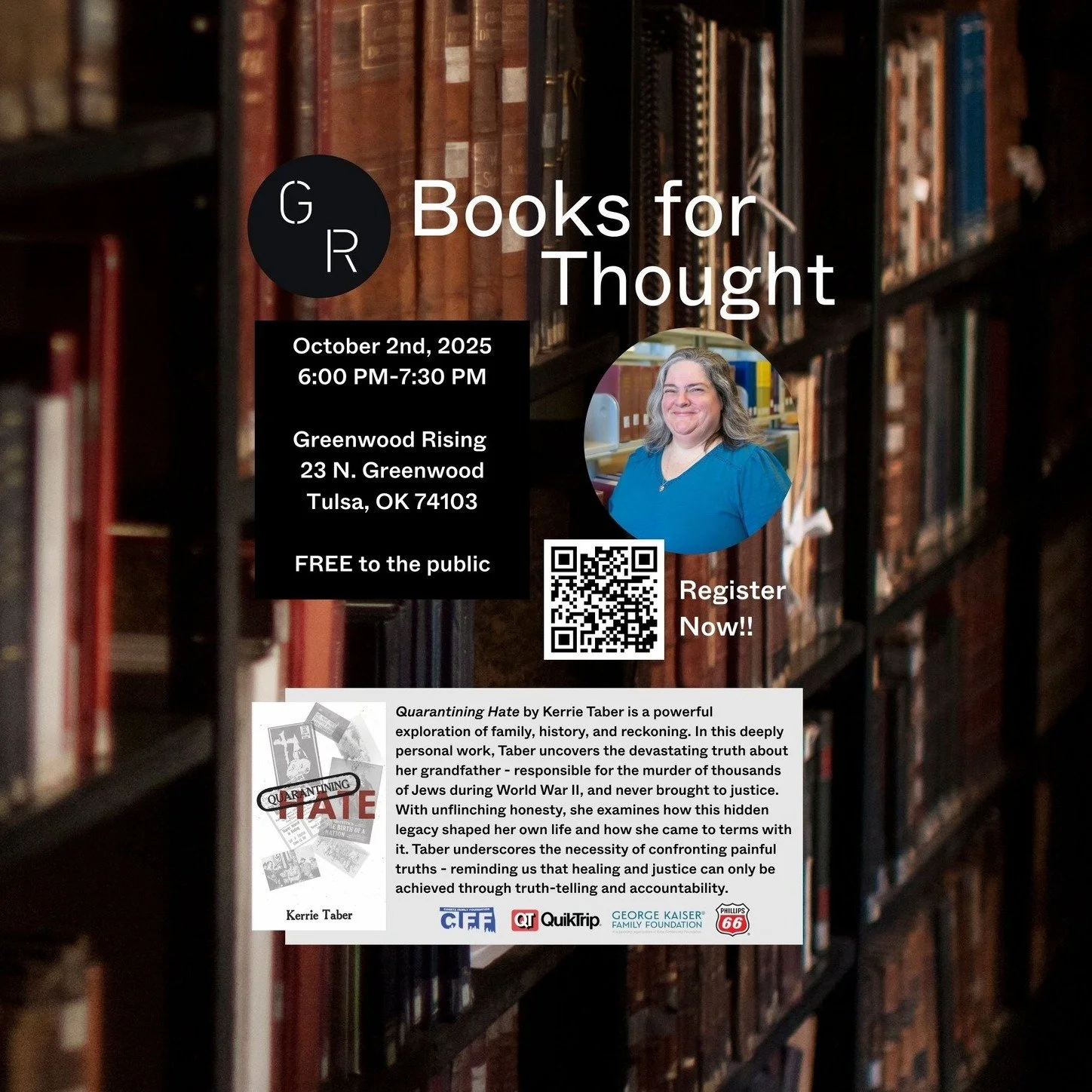 Greenwood Rising welcomes Kerrie Taber and her powerful book, Quarantining Hate. In this deeply personal work, Taber uncovers hidden history and creates space for truth, healing, and reconciliation.
Through Taber’s journey, we are reminded that