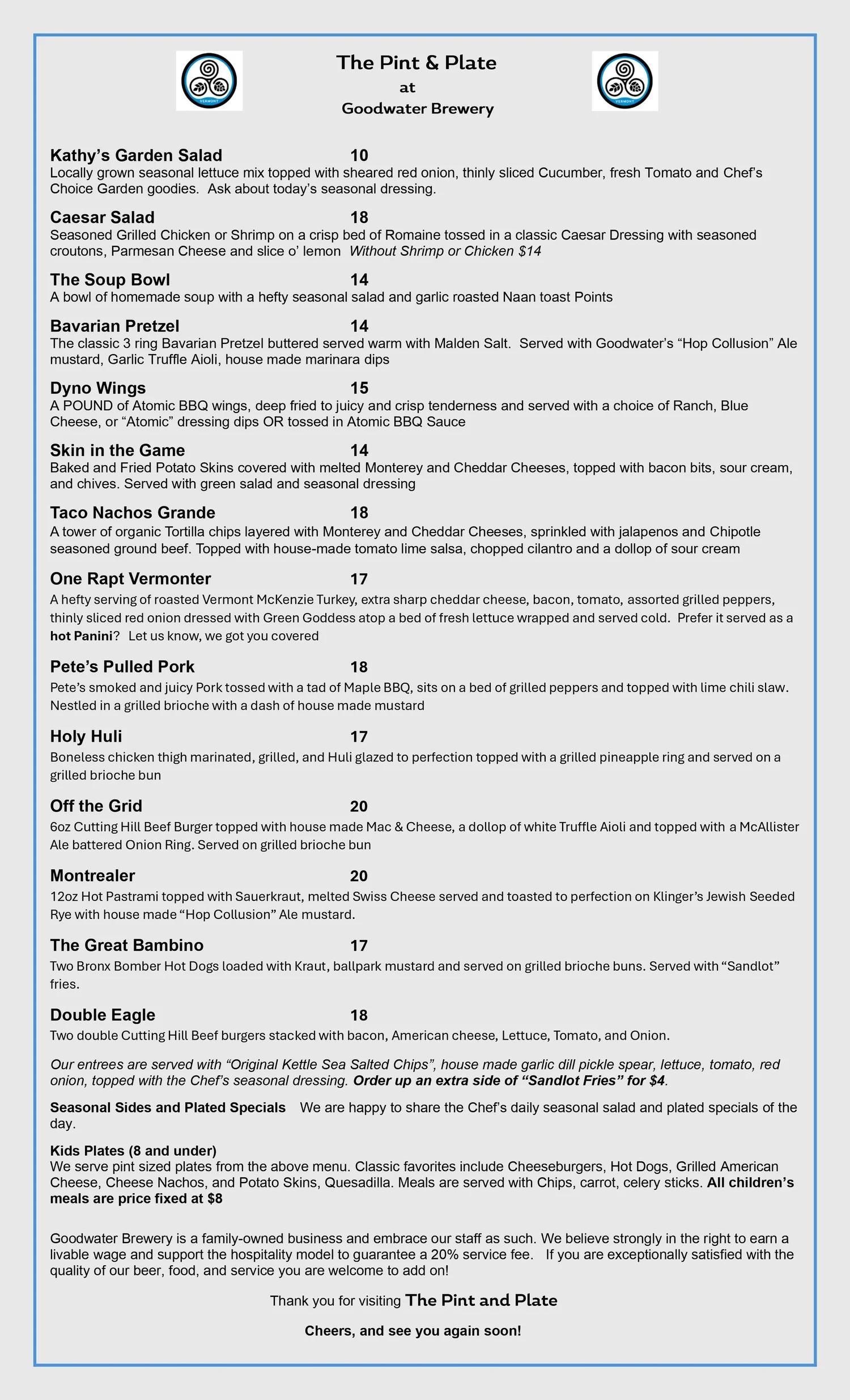 Restaurant & Menu — Goodwater Brewery