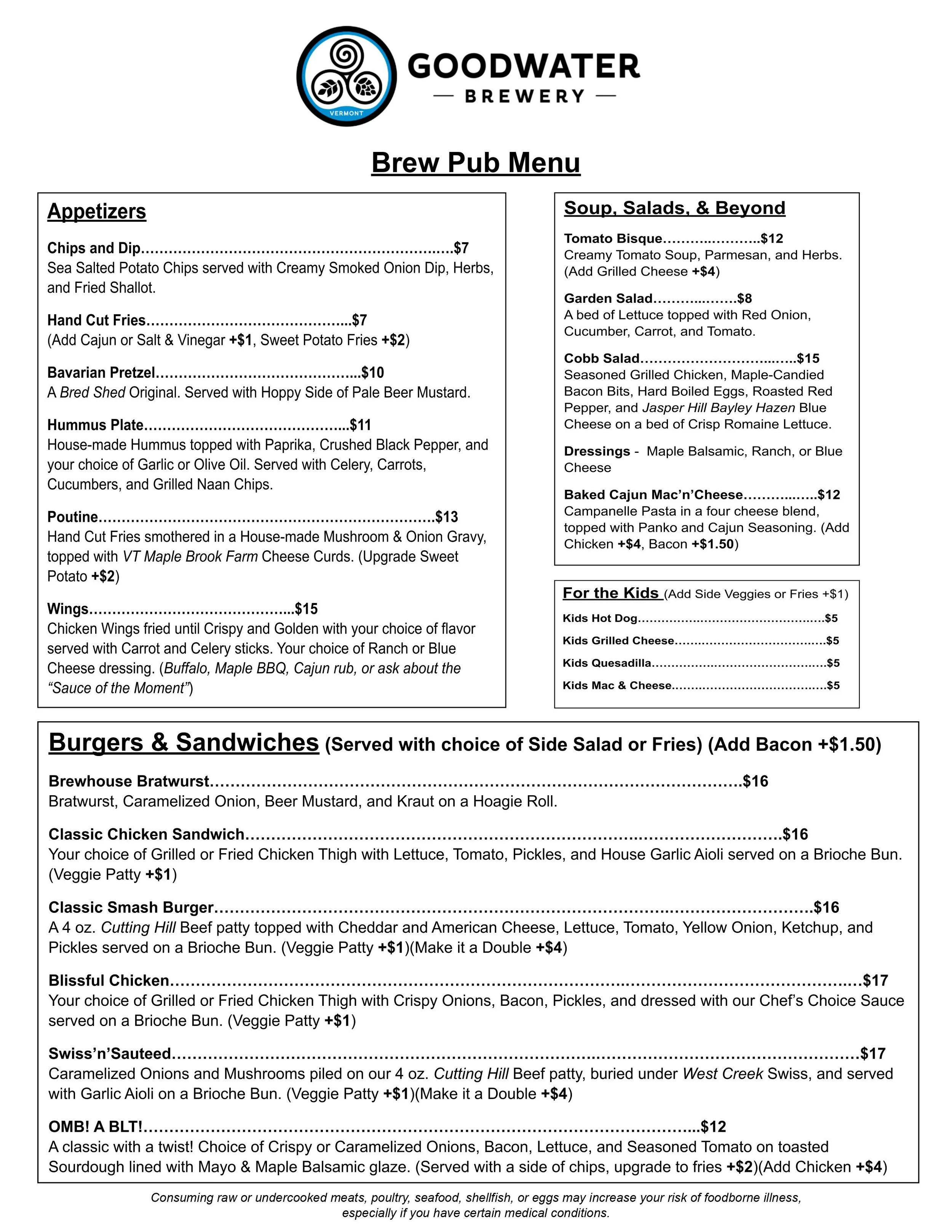 Restaurant & Menu — Goodwater Brewery