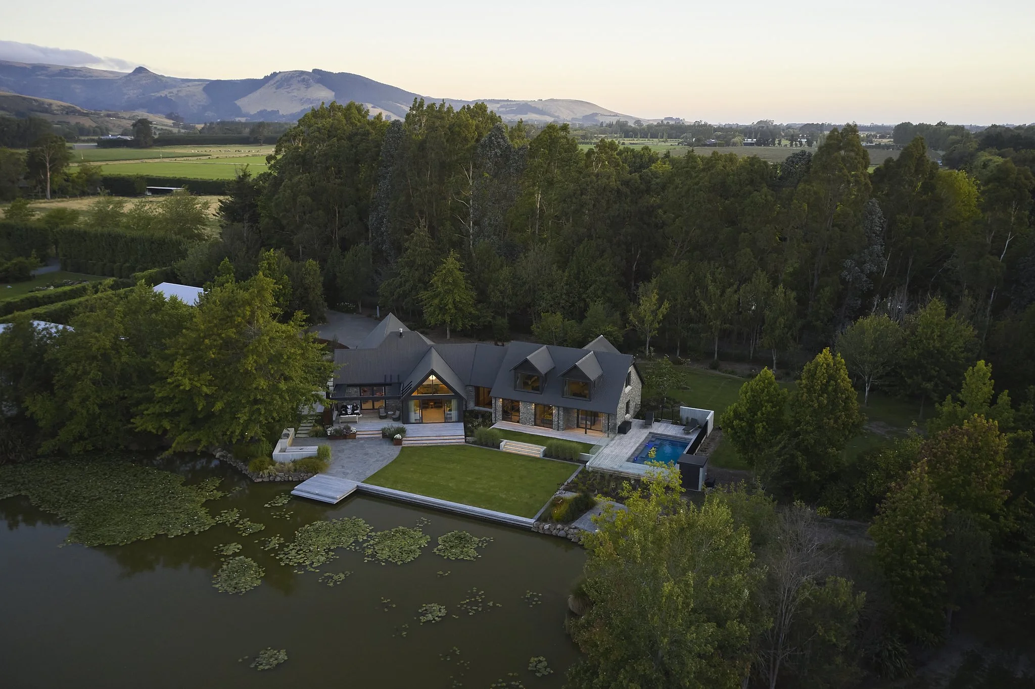 Aerial view of Tai Tapu renovation surrounded by trees