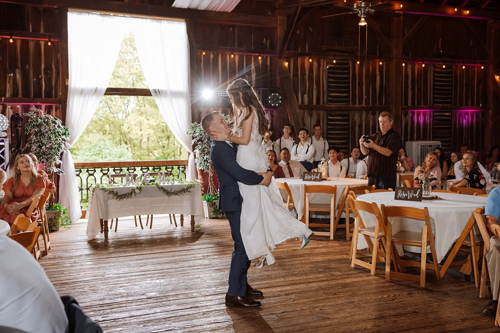 bride and groom dance- barn venue