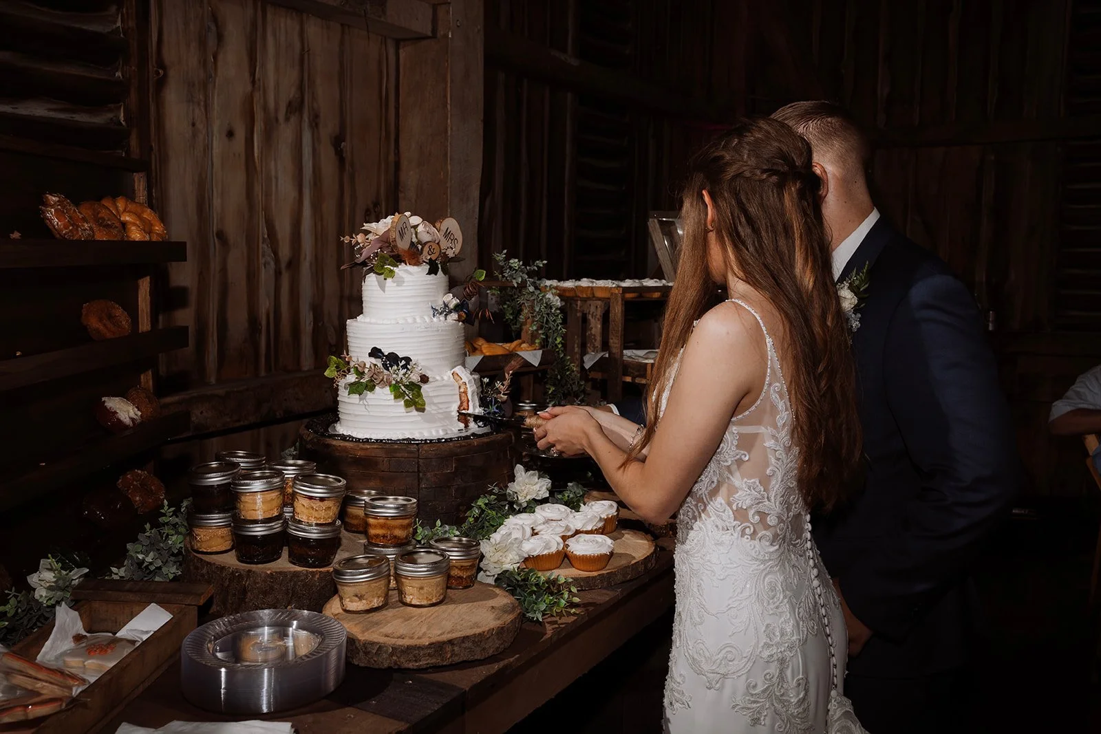 cake cutting- barn wedding reception