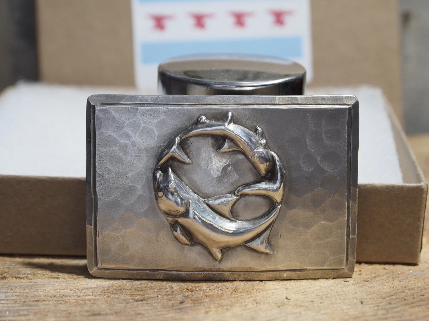 A fetching buckle utilizing the logo of the Bonefish & Tarpon Trust. Mid-sized buckles in steel with a sterling silver hand raised logo.