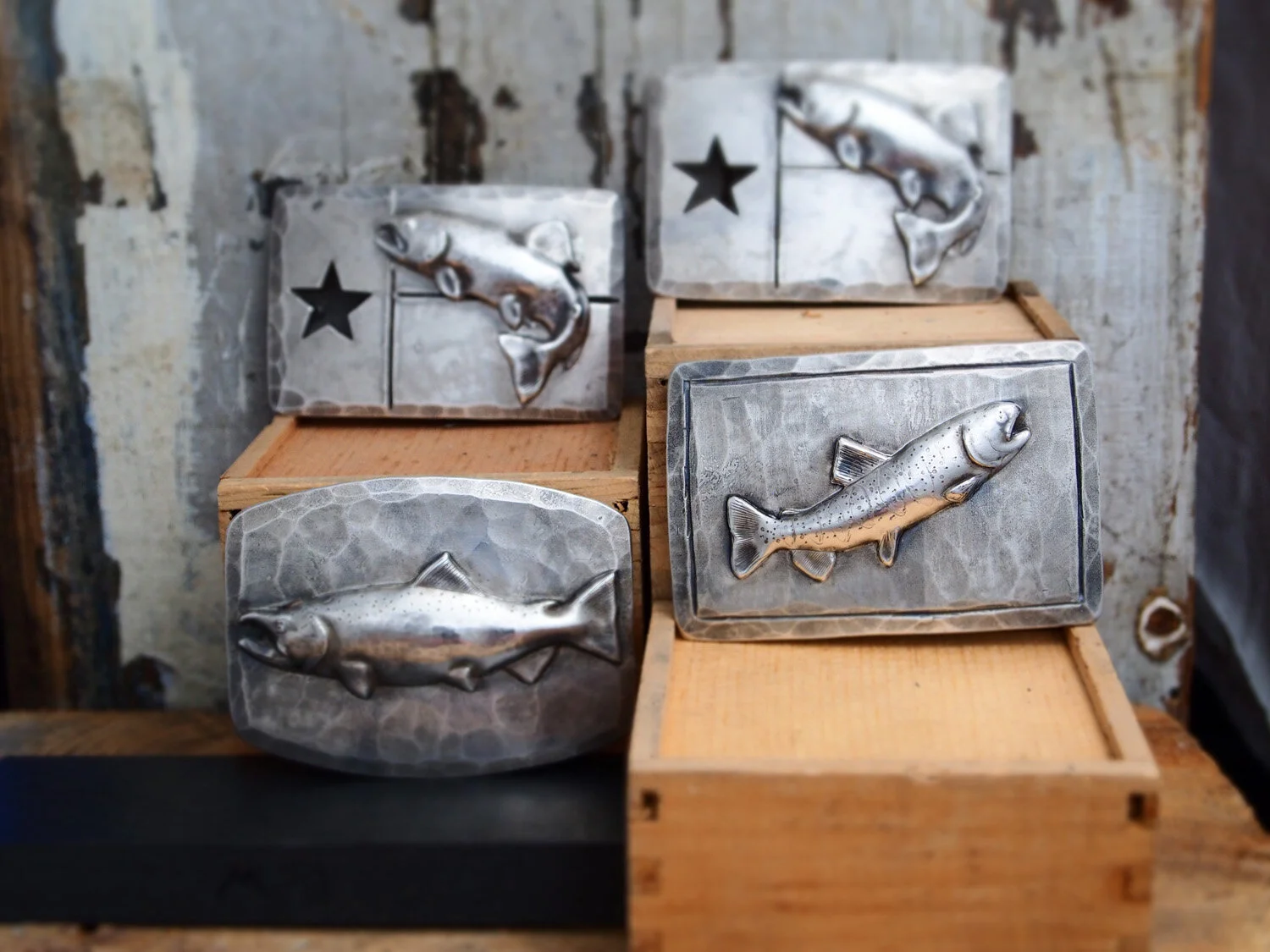 A selection of trophy buckles for our friends at Casting 4 A Cure - raising funds and awareness to help bring a cure to kids who have Rett Syndrome - and to lend support to their families.