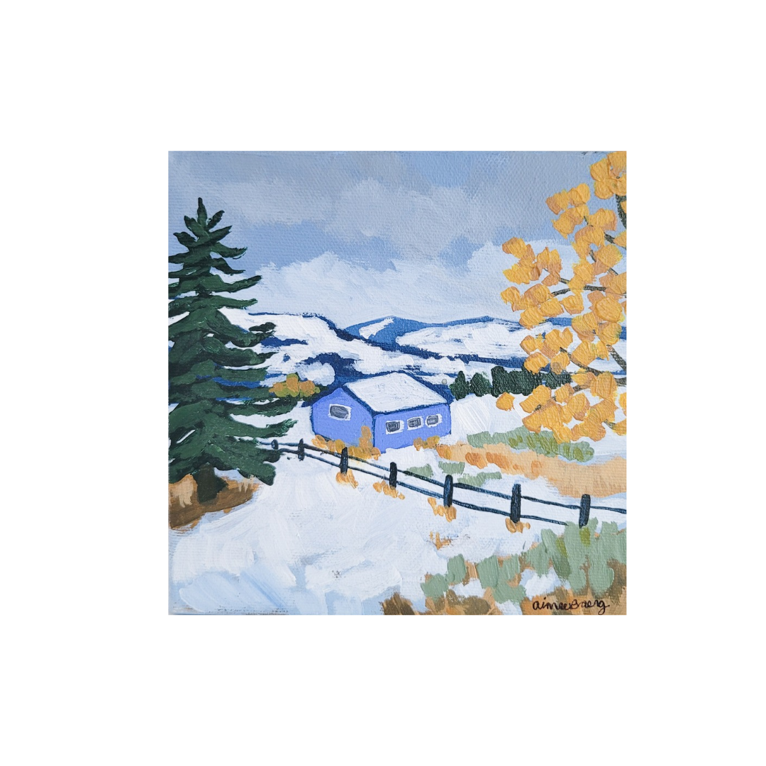 Blue House, 6  x 6 inch original painting