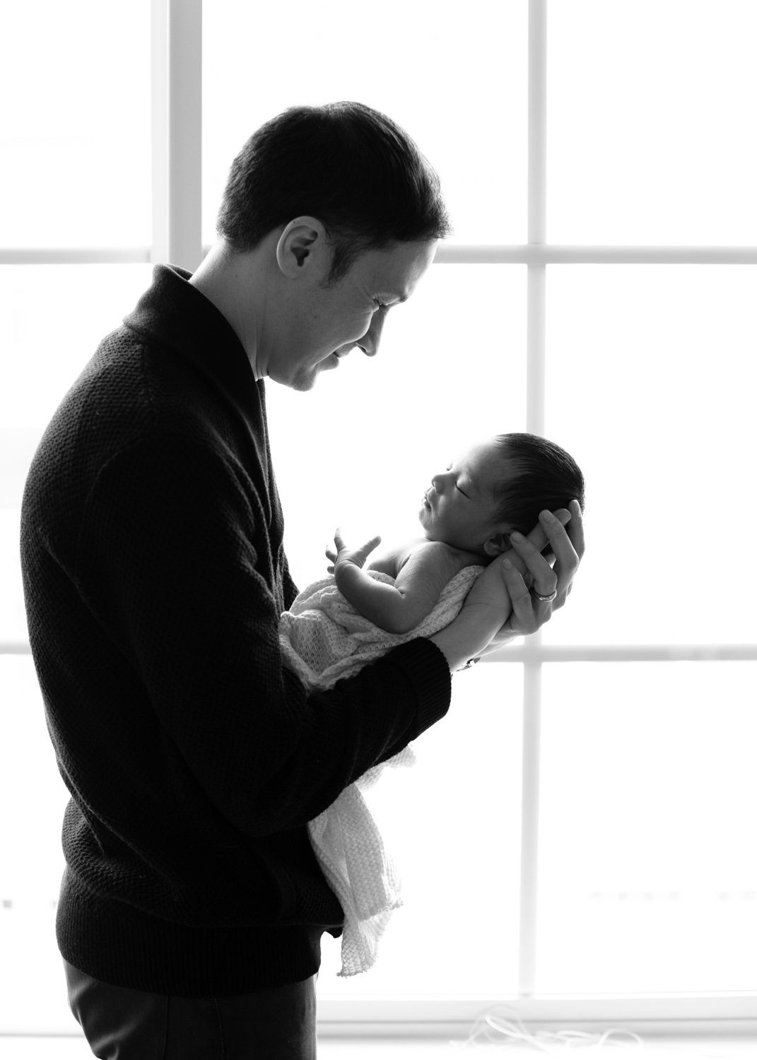 Black and White Newborn and Dad Photo