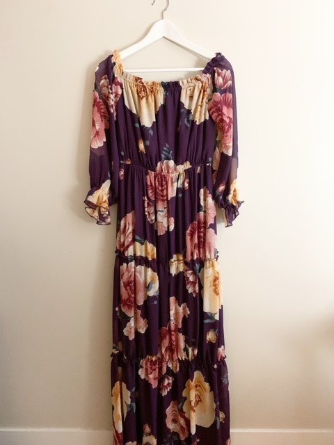 Aubergine Floral Off-Shoulder Maxi - M/L